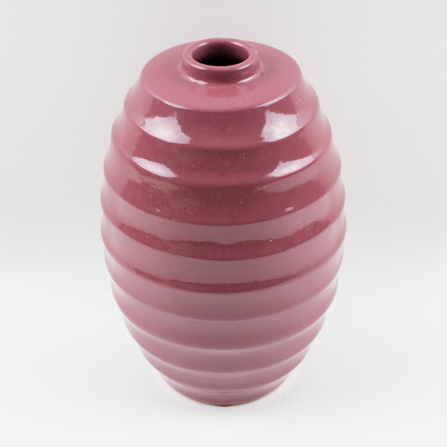 La Maitrise French Art Deco Studio Pink Glaze Ceramic Vase In Good Condition In Atlanta, GA
