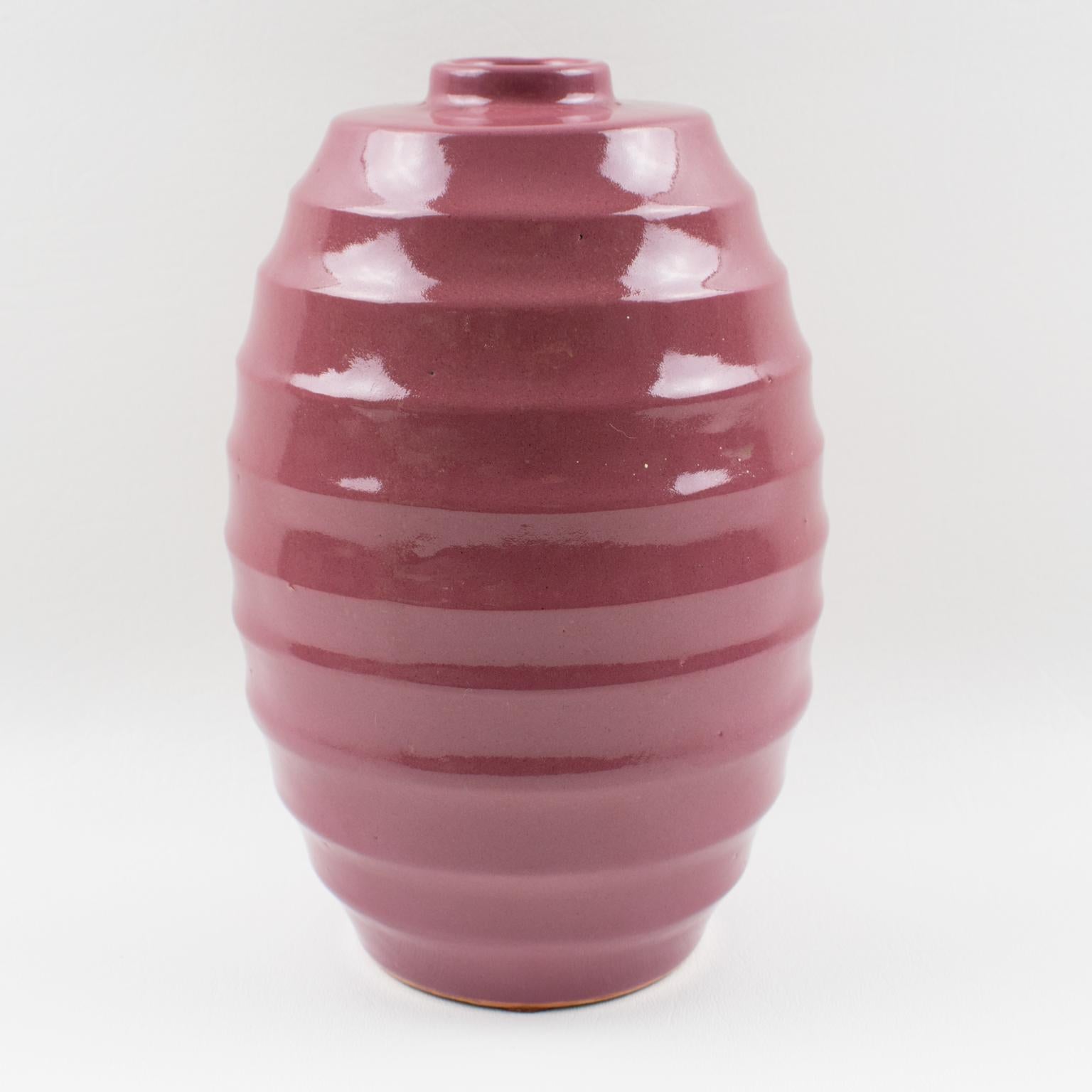 Mid-20th Century La Maitrise French Art Deco Studio Pink Glaze Ceramic Vase