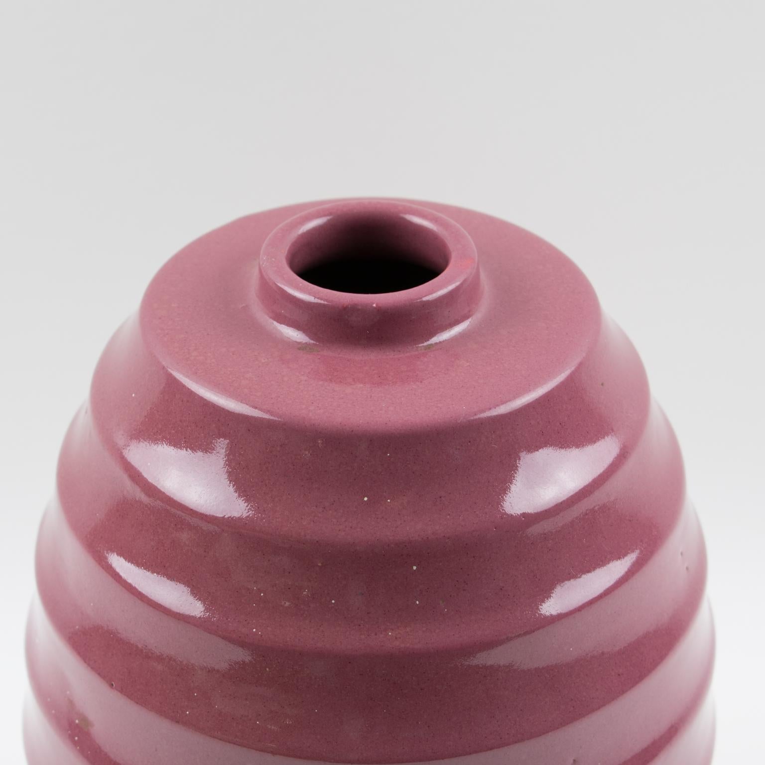 La Maitrise French Art Deco Studio Pink Glaze Ceramic Vase 2