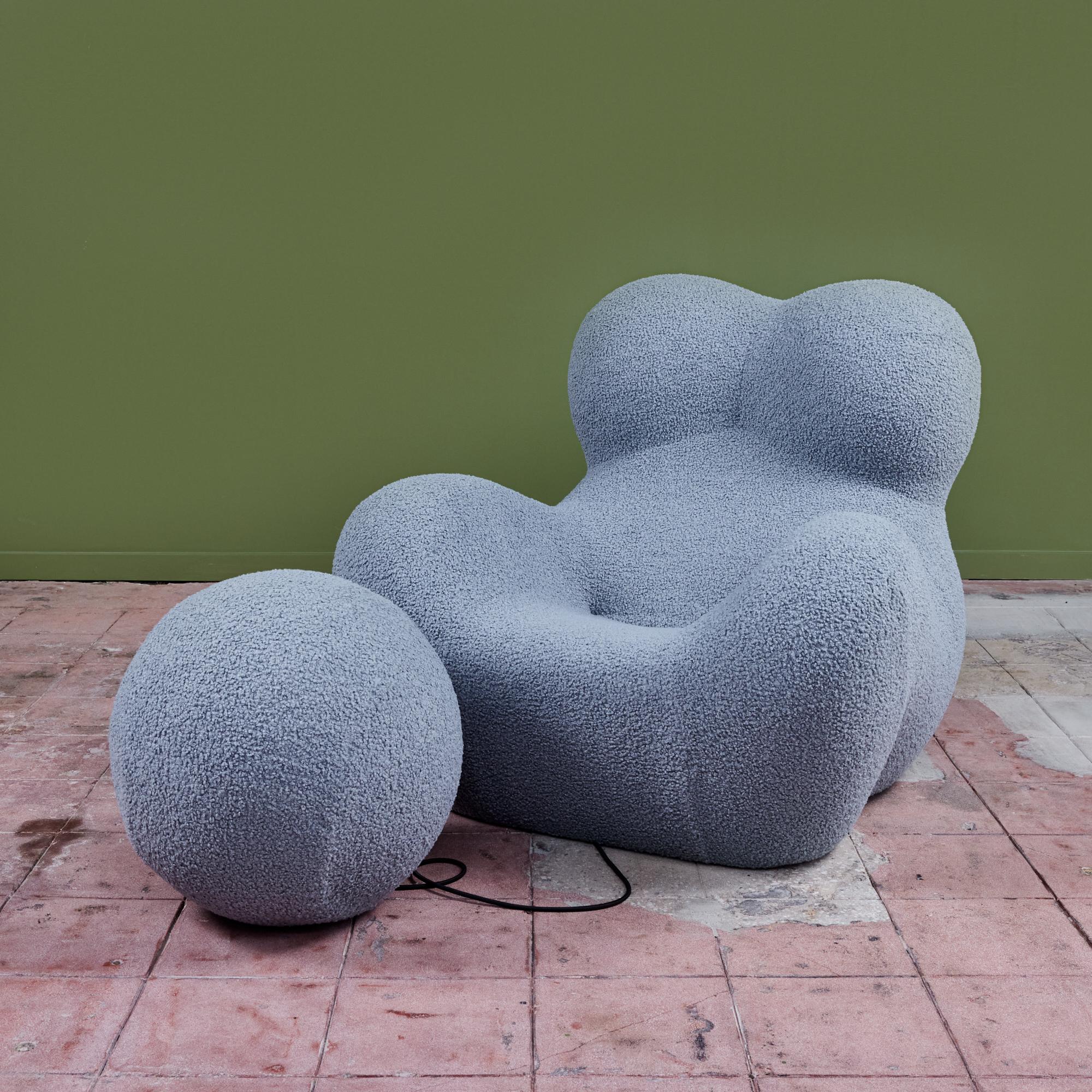 La Mamma Up 5 powder blue bouclé lounge chair by Gaetano Pesce for B&B Italia, c.2000s, Italy. The curvaceous shape, was inspired by the silhouette of ancient fertility goddesses. It's name the 