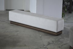 La Mammina, Scandinavian White Suede Ottoman on a Smoked Oak Base, Steel Décor
