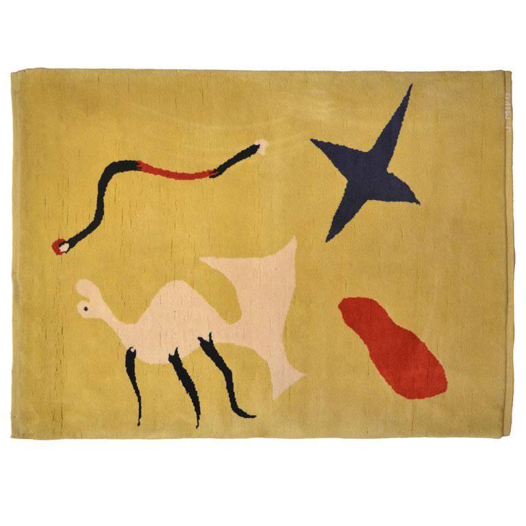 'La Mangouste' Yellow Wool Rug by Joan Miro, circa 1960