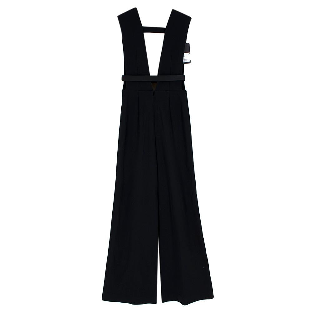 La Mania Black Crepe-Satin Plunge Neck Jumpsuit

- Black crepe-satin jumpsuit 
- Sleeveless 
- Plunge neckline 
- Satin waist panelling 
- Wide extended legs 
- Side press-stud fastening 

Materials: 
Main - 59% Viscose, 37% Acetate, 4% Elastane