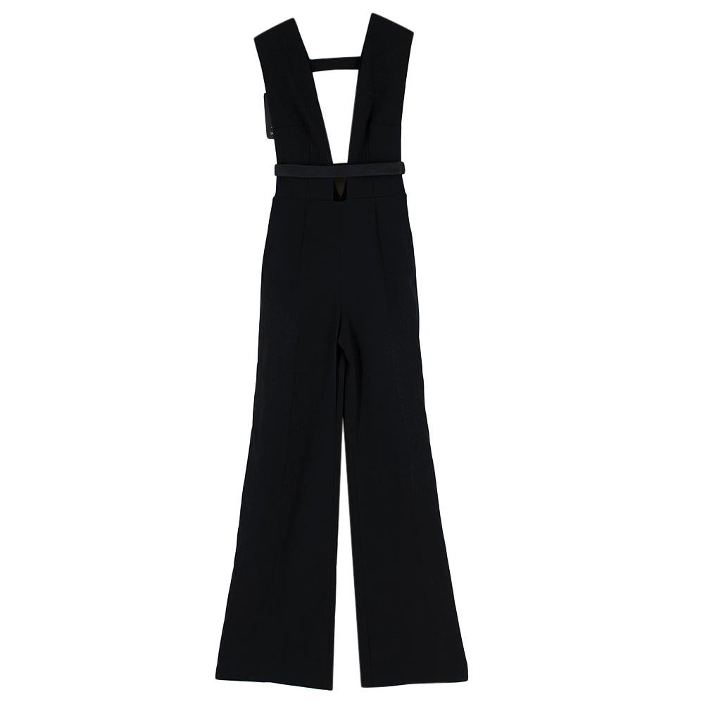 La Mania Black Crepe-Satin Plunge Neck Jumpsuit US6 For Sale