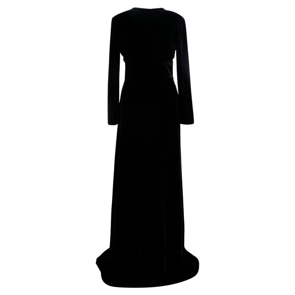 La Mania Black Velvet Low Back Gown - US 4 For Sale