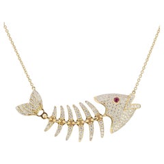 La Marquise Ruby and Diamond Fish Pendant Necklace