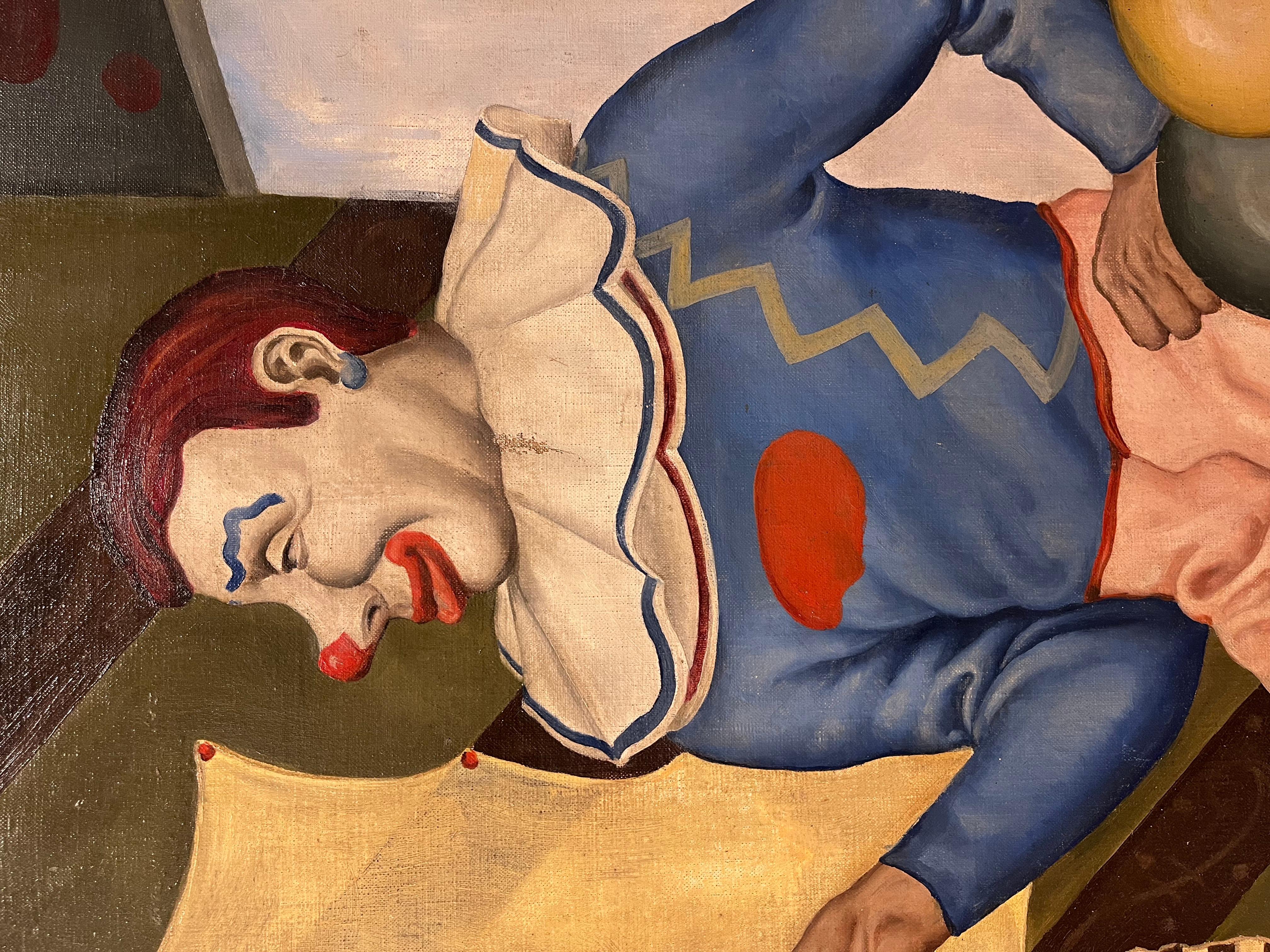 Peinture à l'huile d'un clown - Surréalisme Painting par L.A. McMillen