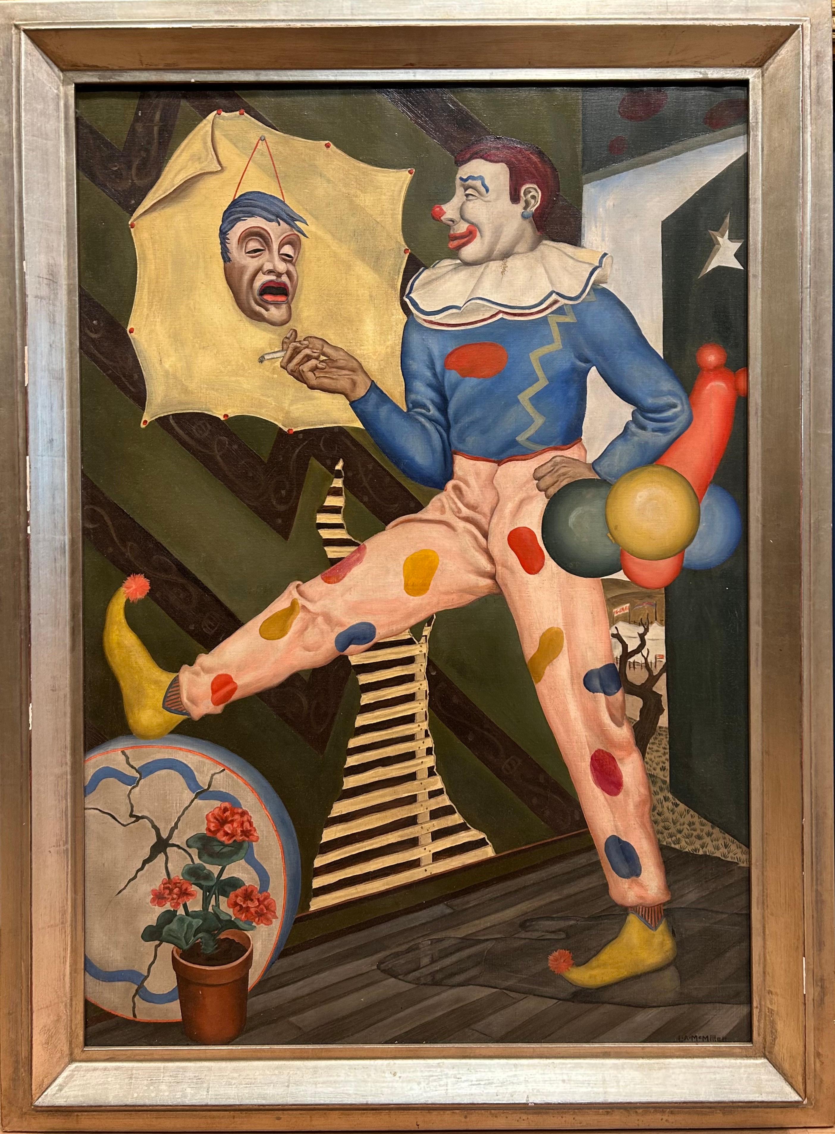 L.A. McMillen Figurative Painting – Ölgemälde eines Clowns