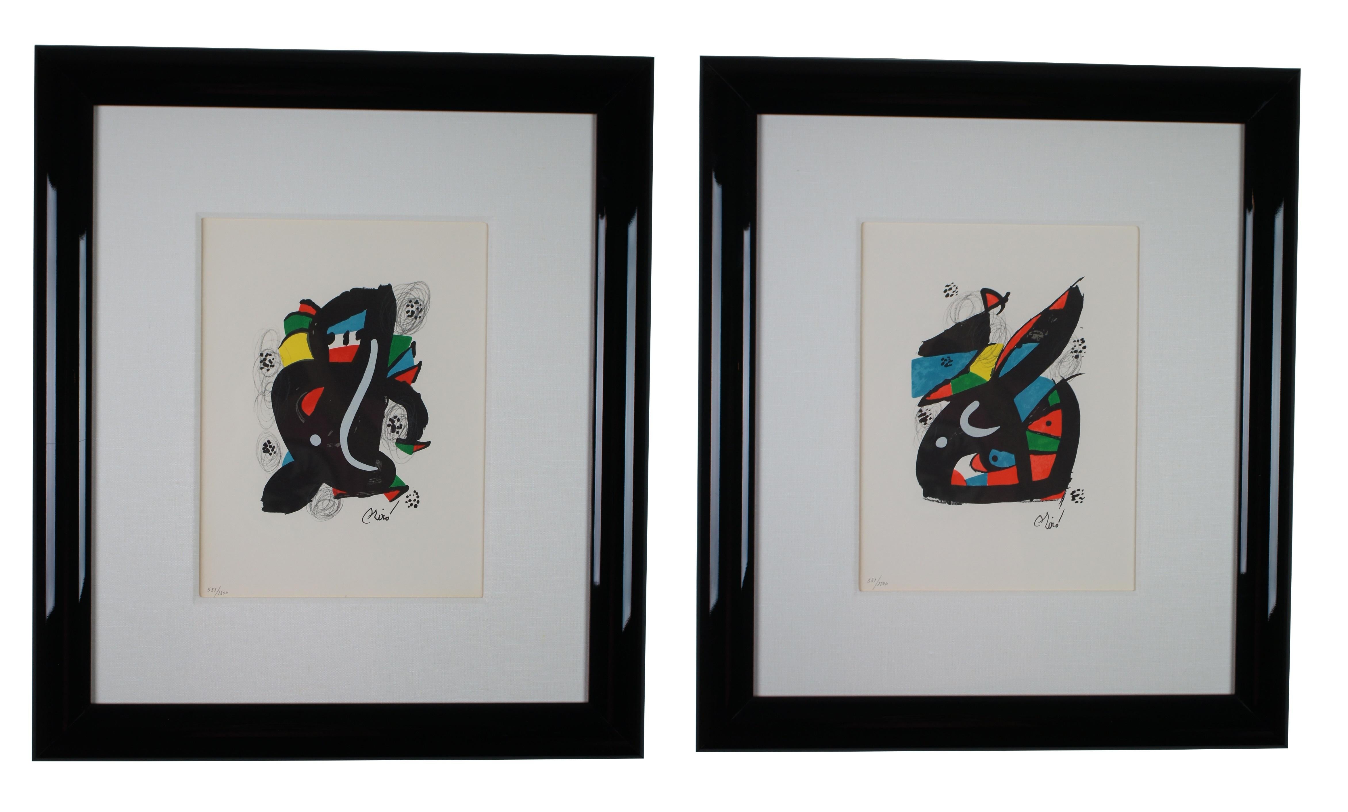 14 Joan Miro 1980 La Melodie Acide Suite Original Lithographie Satz gerahmt COA 1