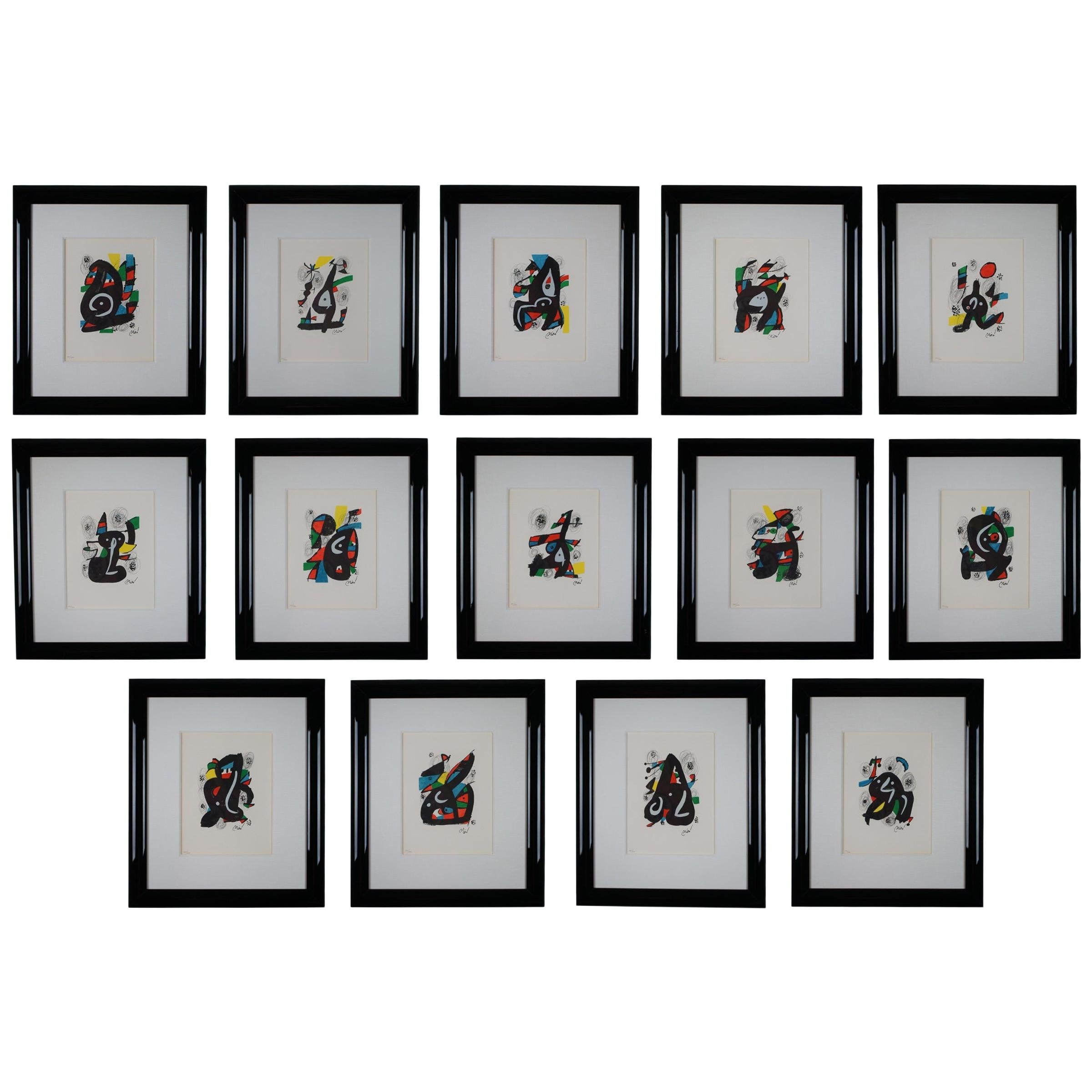 Ensemble de 14 lithographies originales La Melodie Acide encadrées de Joan Miro, 1980 en vente