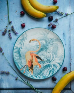 La Menagerie Ottomane Flamingo Porcelain Dinner Plate, Handmade in Italy