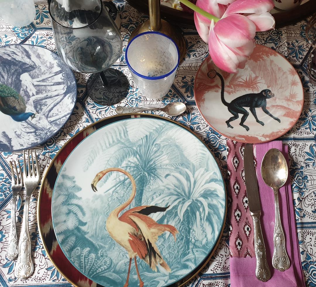 Assiette à dîner en porcelaine La Menagerie Ottomane Flamingo fabriquée à la main en Italie Neuf - En vente à ROCCAVIVARA CB, IT