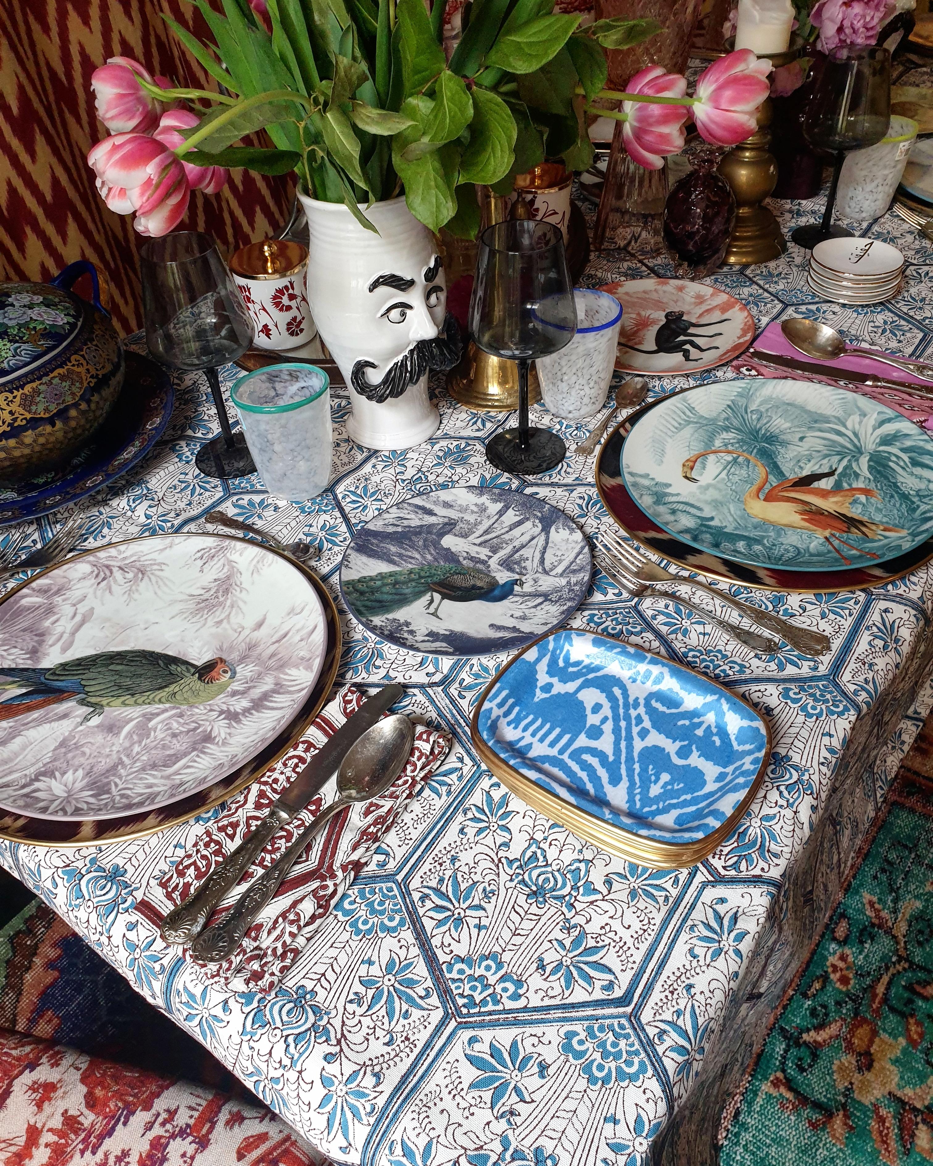 La Menagerie Ottomane Flamingo Porcelain Dinner Plate Handmade in Italy For Sale 2