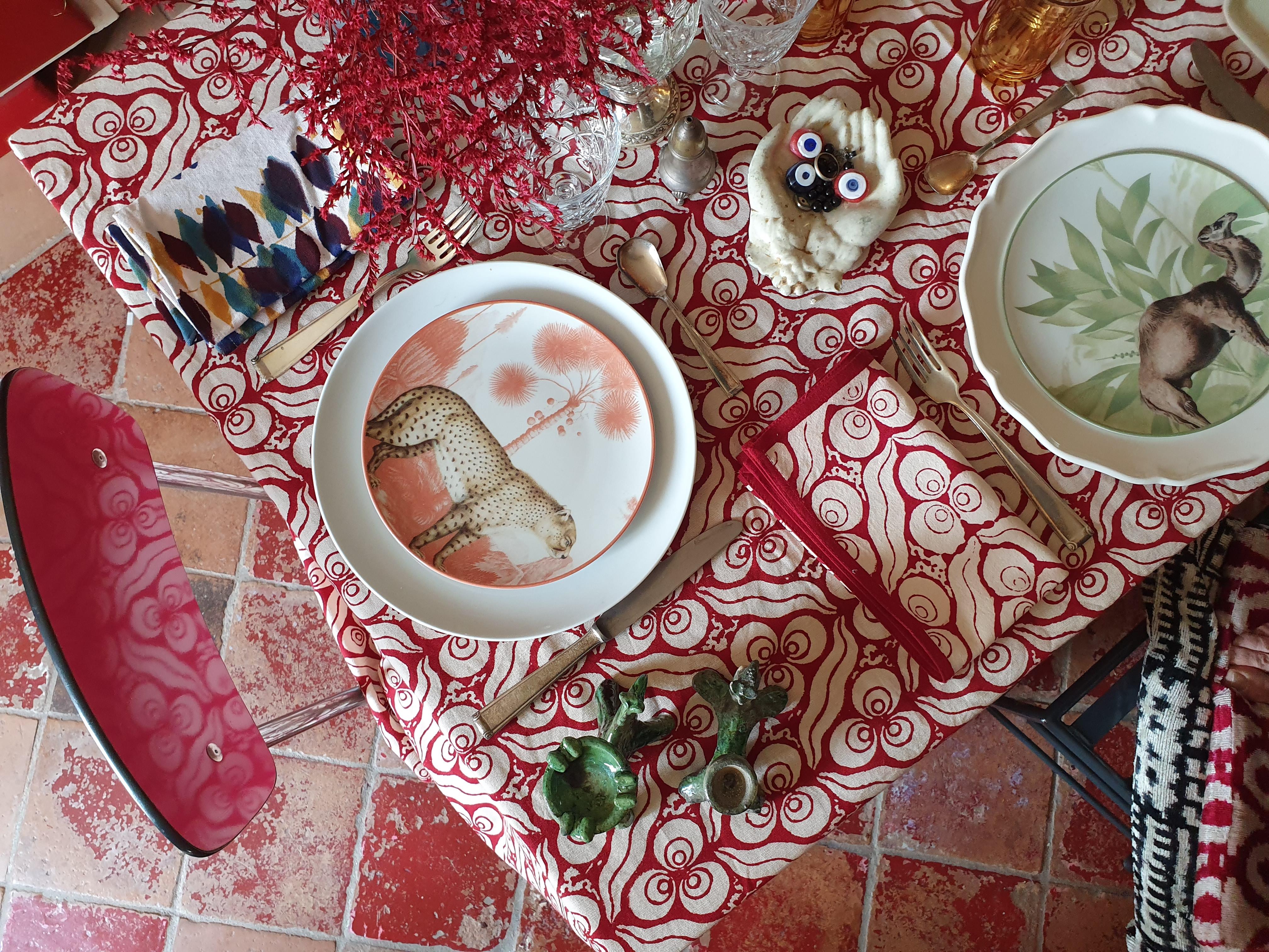italien Assiette plate en porcelaine léopard La Menagerie Ottomane, fabriquée à la main en Italie en vente