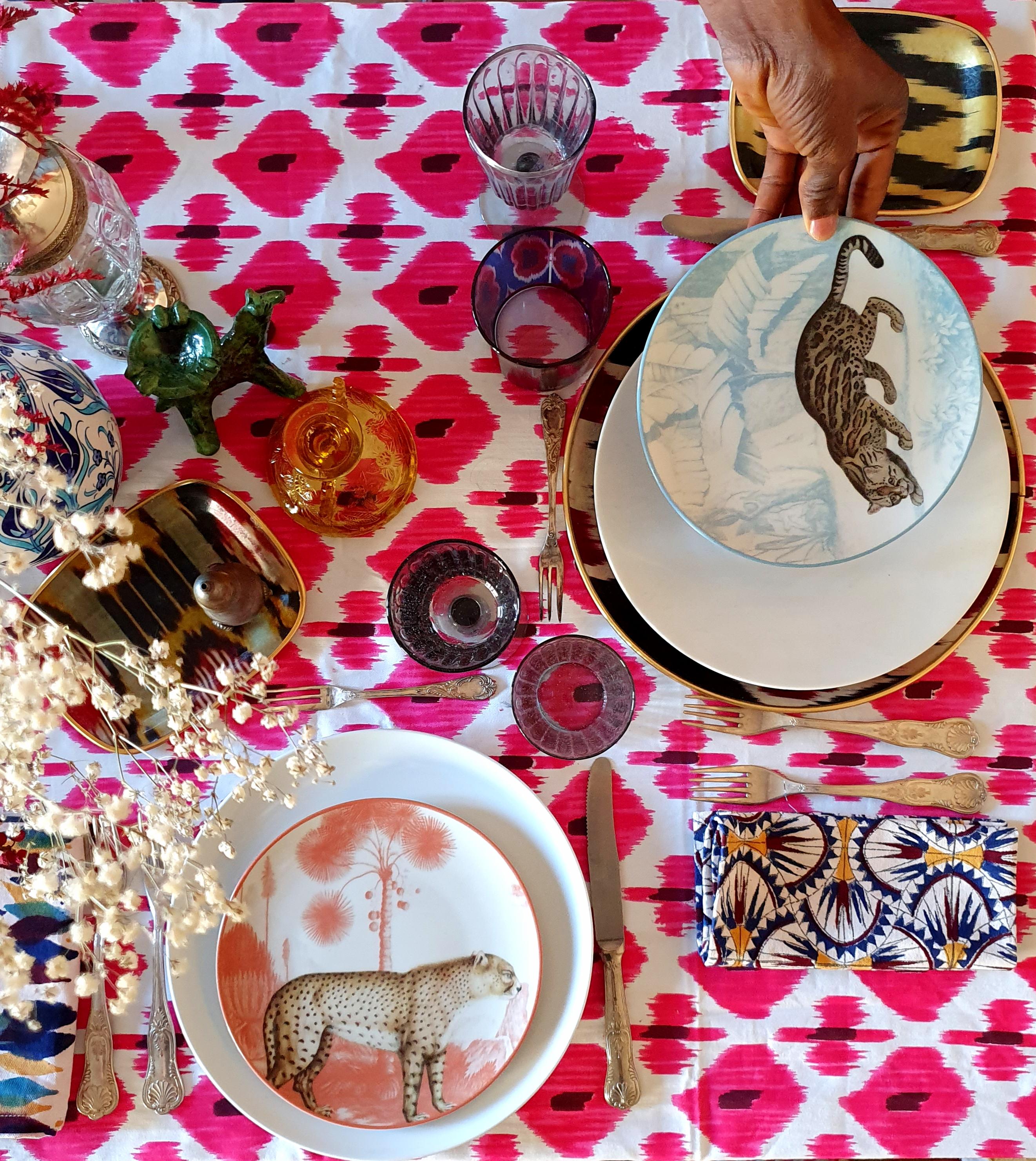 Other La Menagerie Ottomane Leopard Porcelain Dinner Plate, Handmade in Italy For Sale