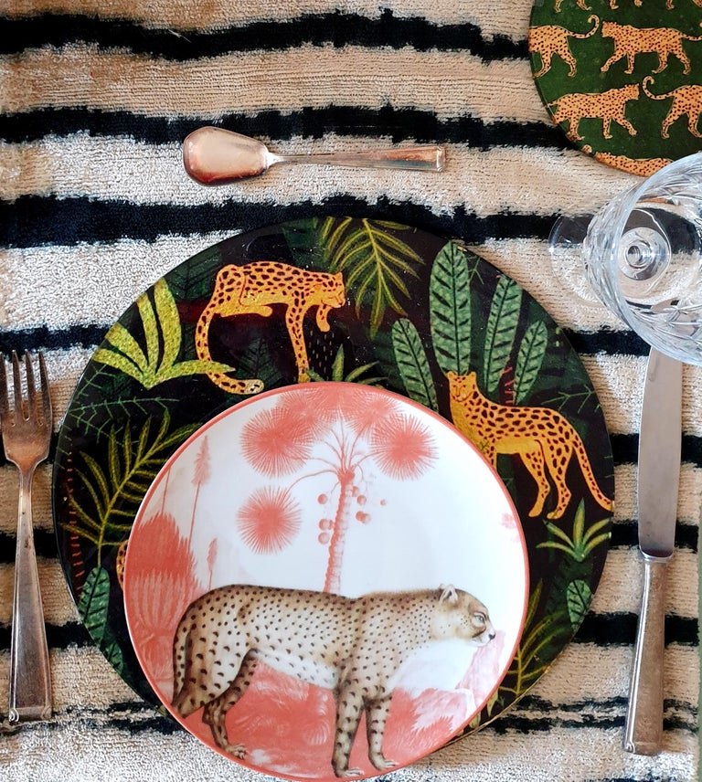 Contemporary La Menagerie Ottomane Leopard Porcelaine Dinner Plate Handmade in Italy For Sale