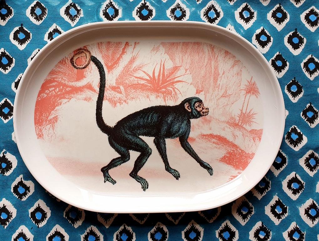 Italian La Menagerie Ottomane Monkey Porcelain Tray Made in Italy For Sale