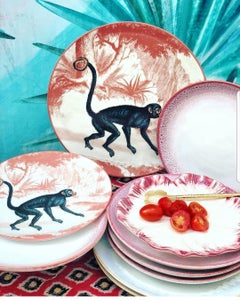 La Menagerie Ottomane Monkey Porcelain Dinner Plate, Handmade in Italy