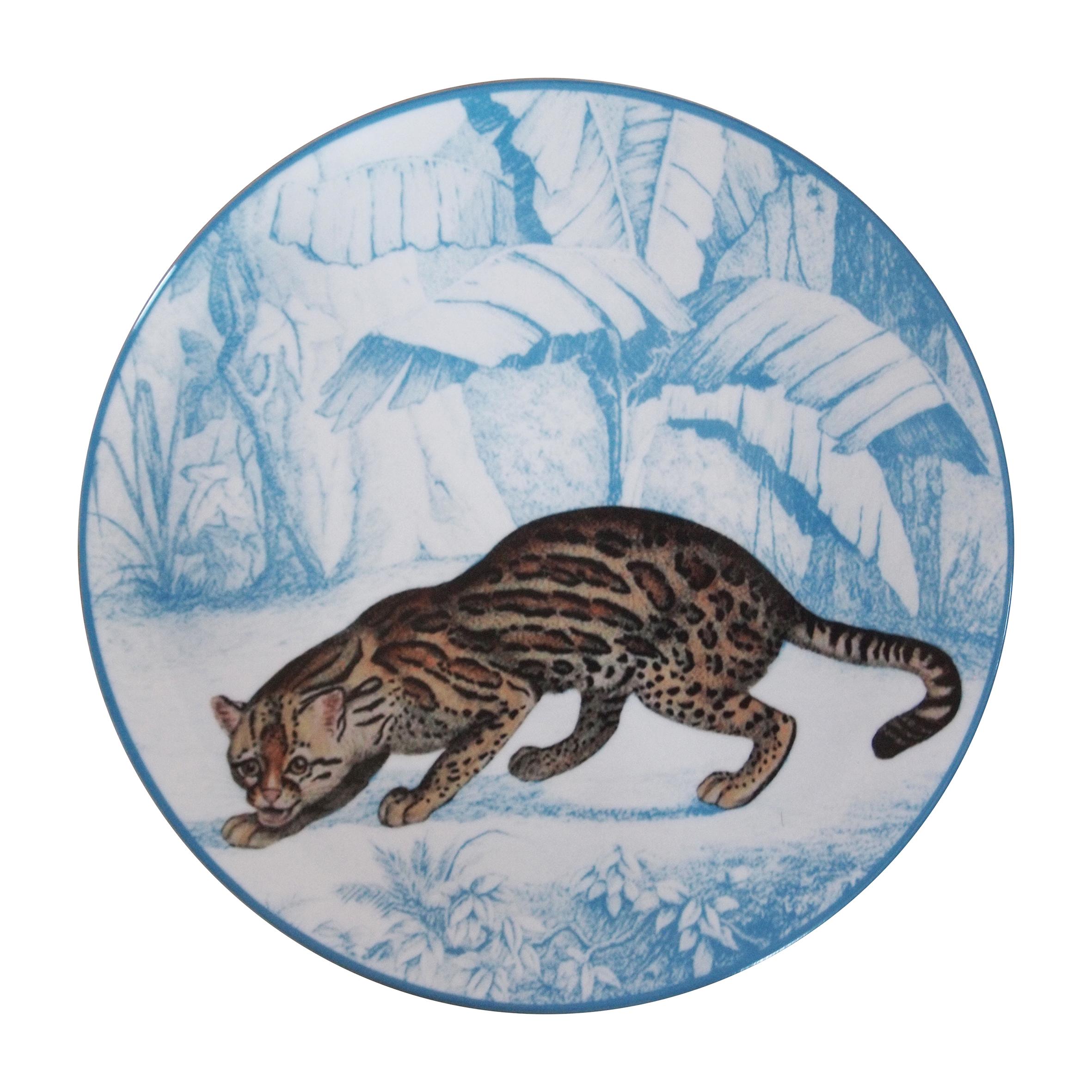 La Menagerie Ottomane Tiger Porcelaine Dinner Plate Handmade in Italy For Sale