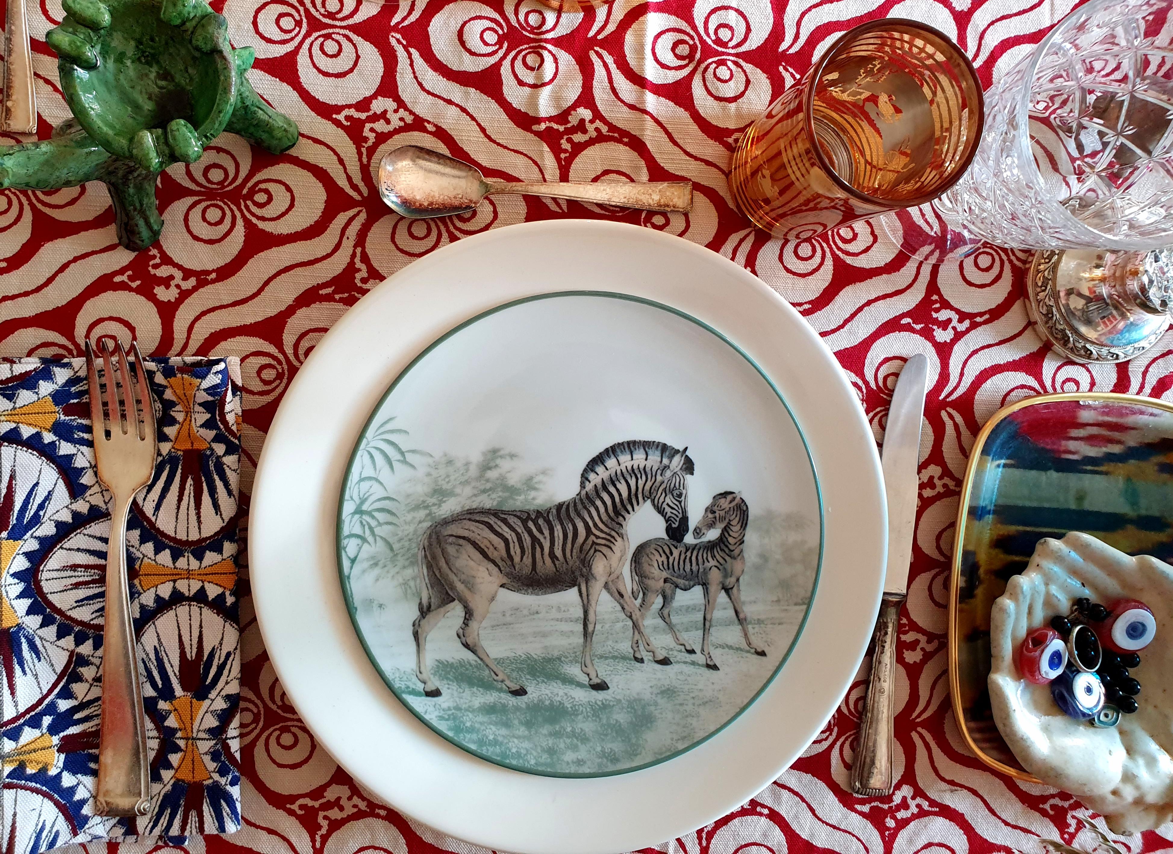 La Menagerie Ottomane Zebras Porcelain Dinner Plate Handmade in Italy In New Condition For Sale In ROCCAVIVARA CB, IT