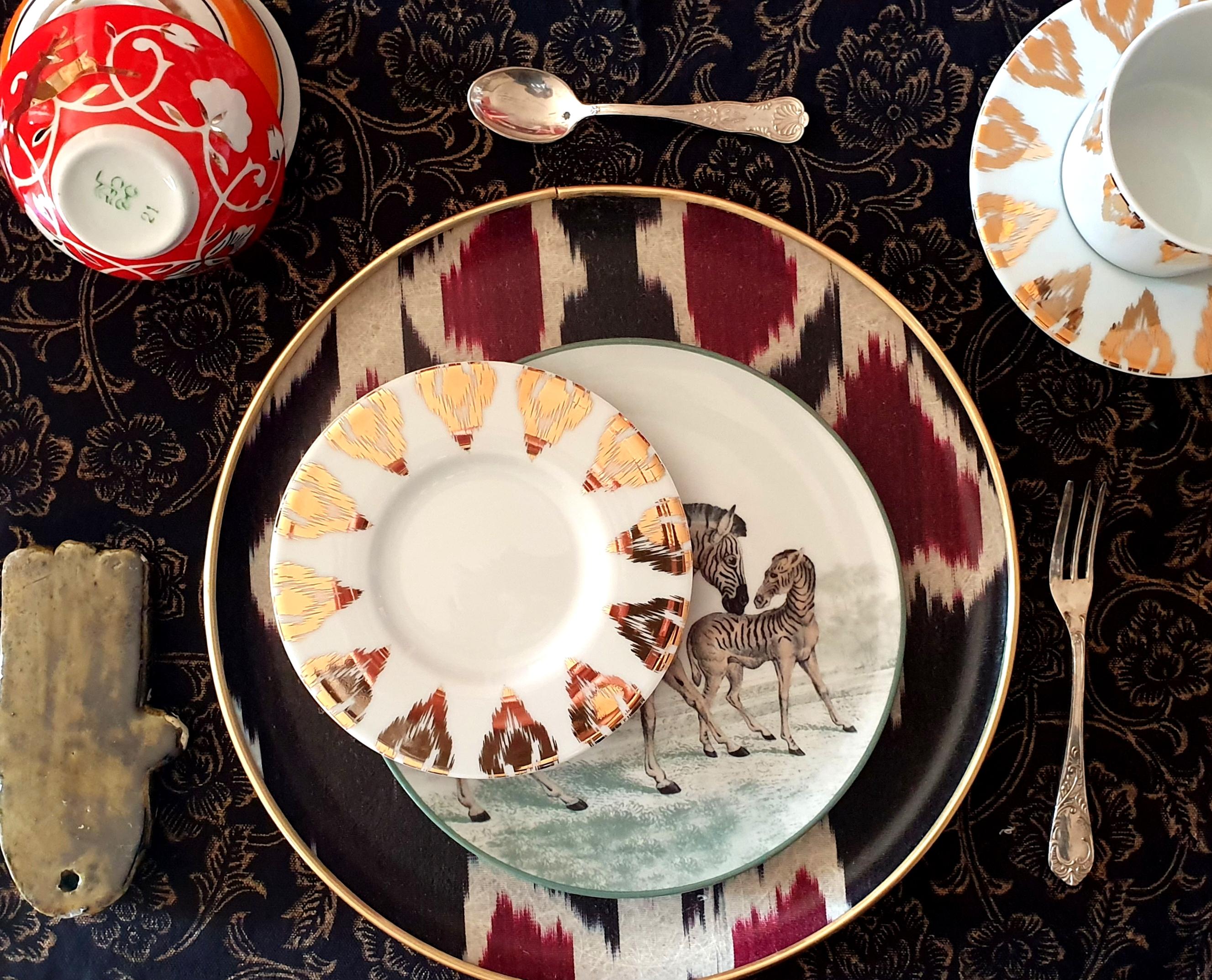 XXIe siècle et contemporain La Menagerie Ottomane Zebras Assiette plate en porcelaine faite à la main en Italie en vente