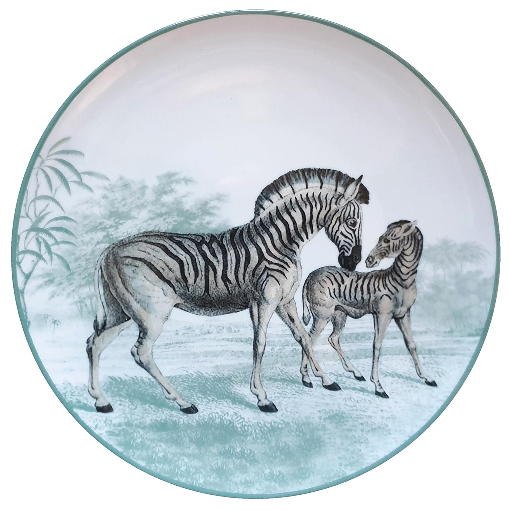 La Menagerie Ottomane Zebras Porcelain Dinner Plate Handmade in Italy