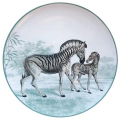 La Menagerie Ottomane Zebras Porcelain Dinner Plate Handmade in Italy