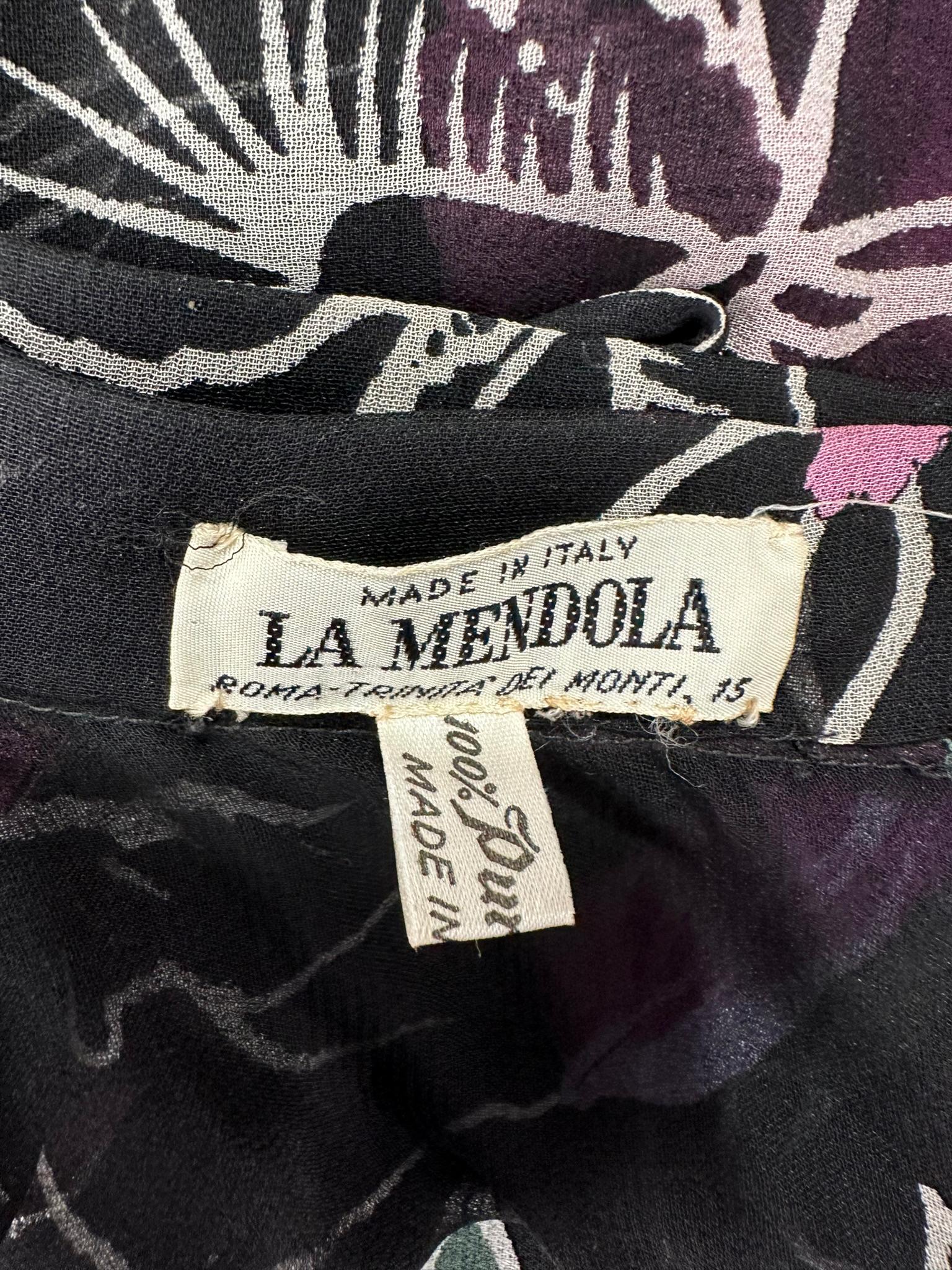 La Mendola 2pc Orchid Print Jersey Maxi Dress & Silk Chiffon Over Skirt 1960s 12