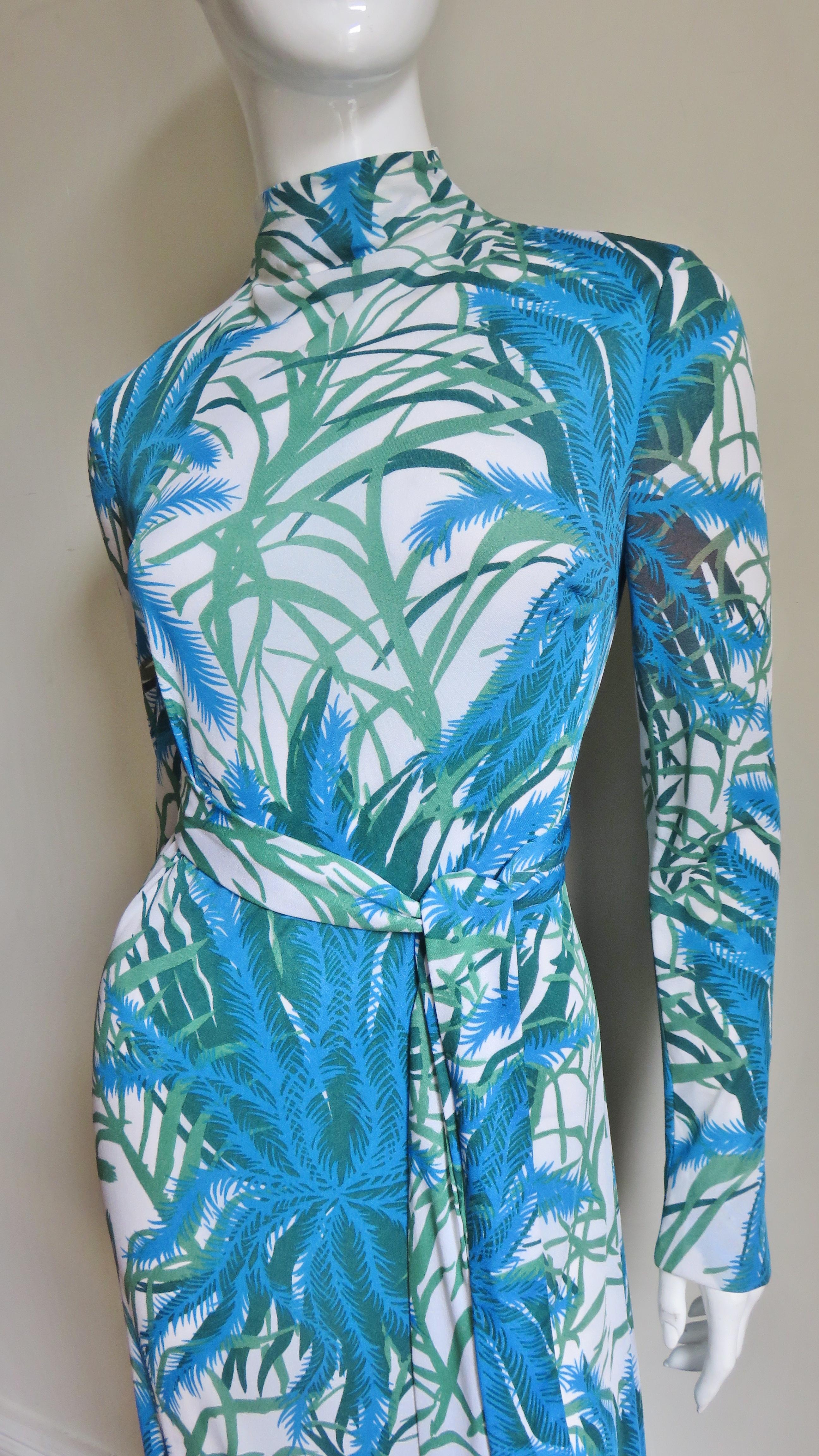 Blue La Mendola Silk Maxi Dress and Over Skirt 1970s
