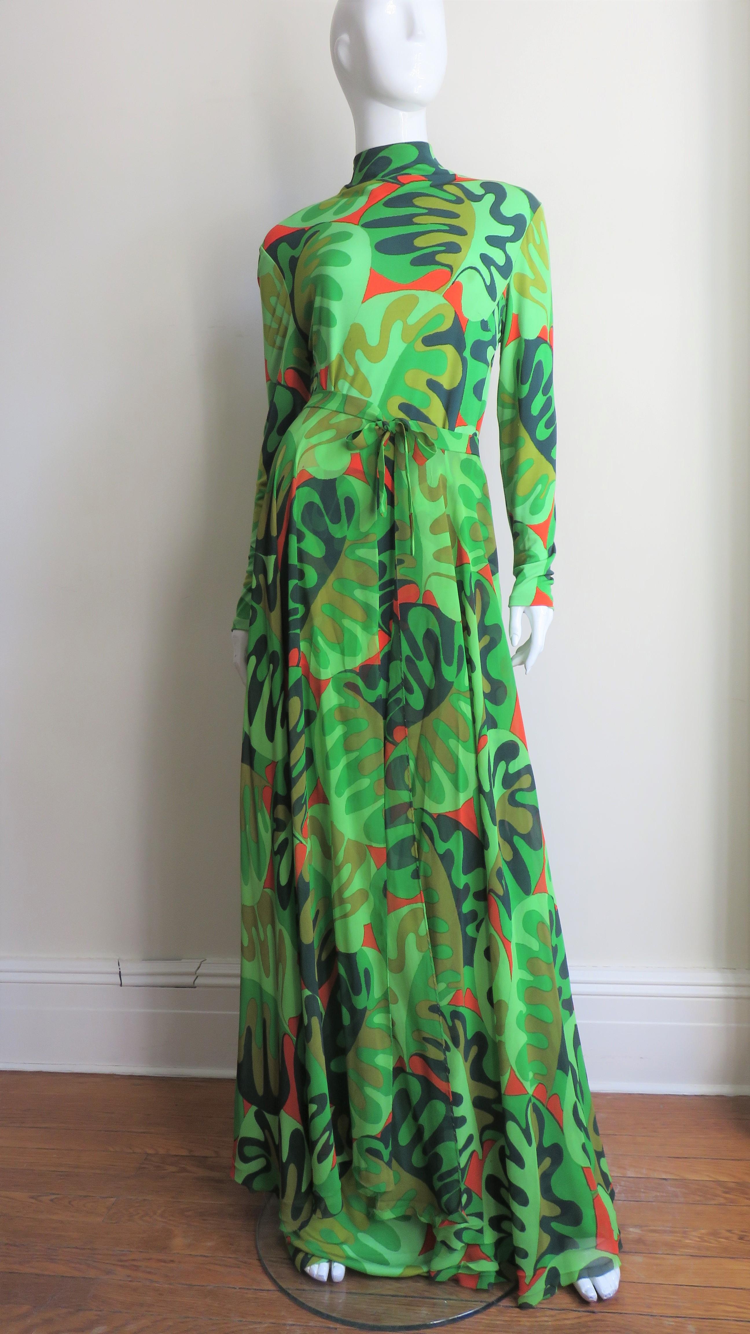 La Mendola Silk Maxi Dress and Matching Overskirt 1970s 2