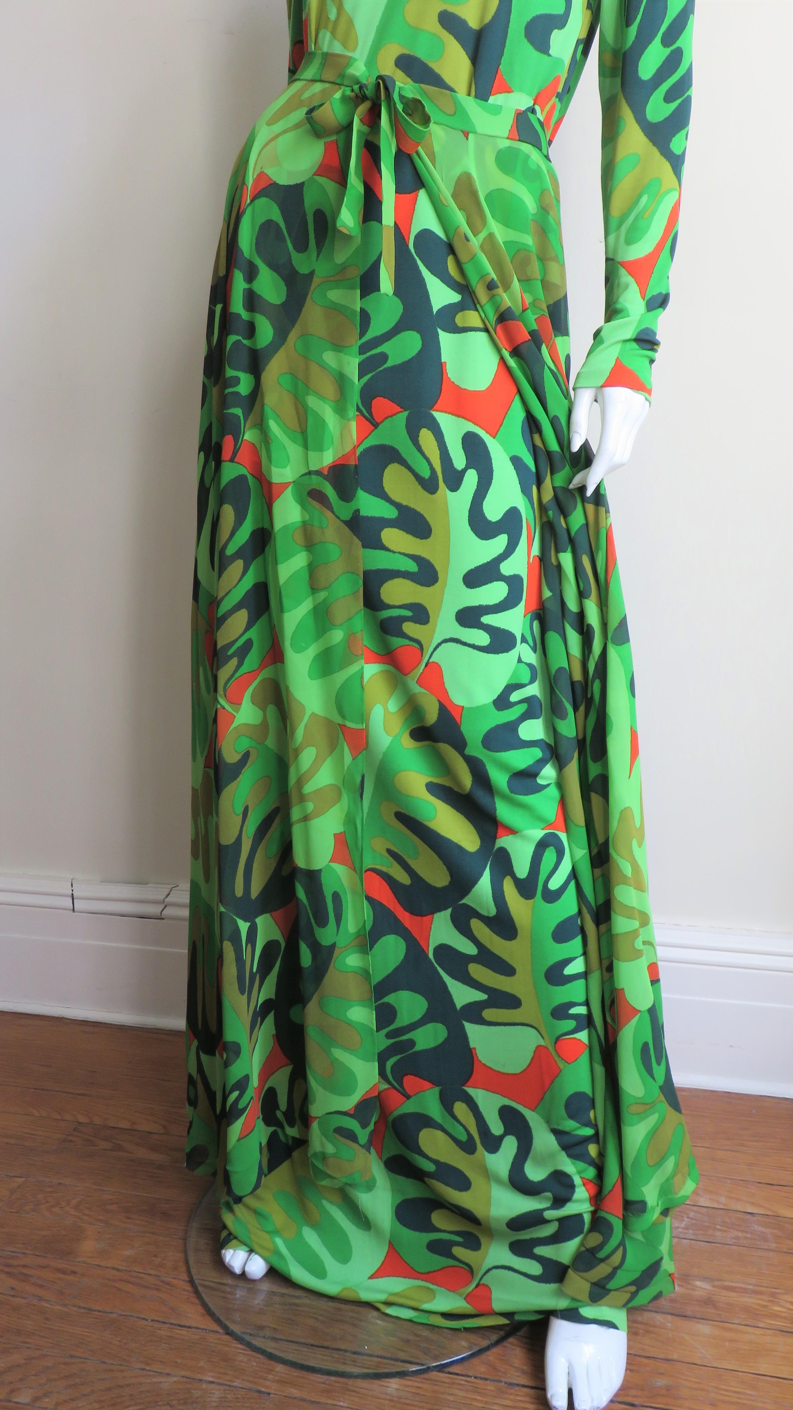 La Mendola Silk Maxi Dress and Matching Overskirt 1970s 4