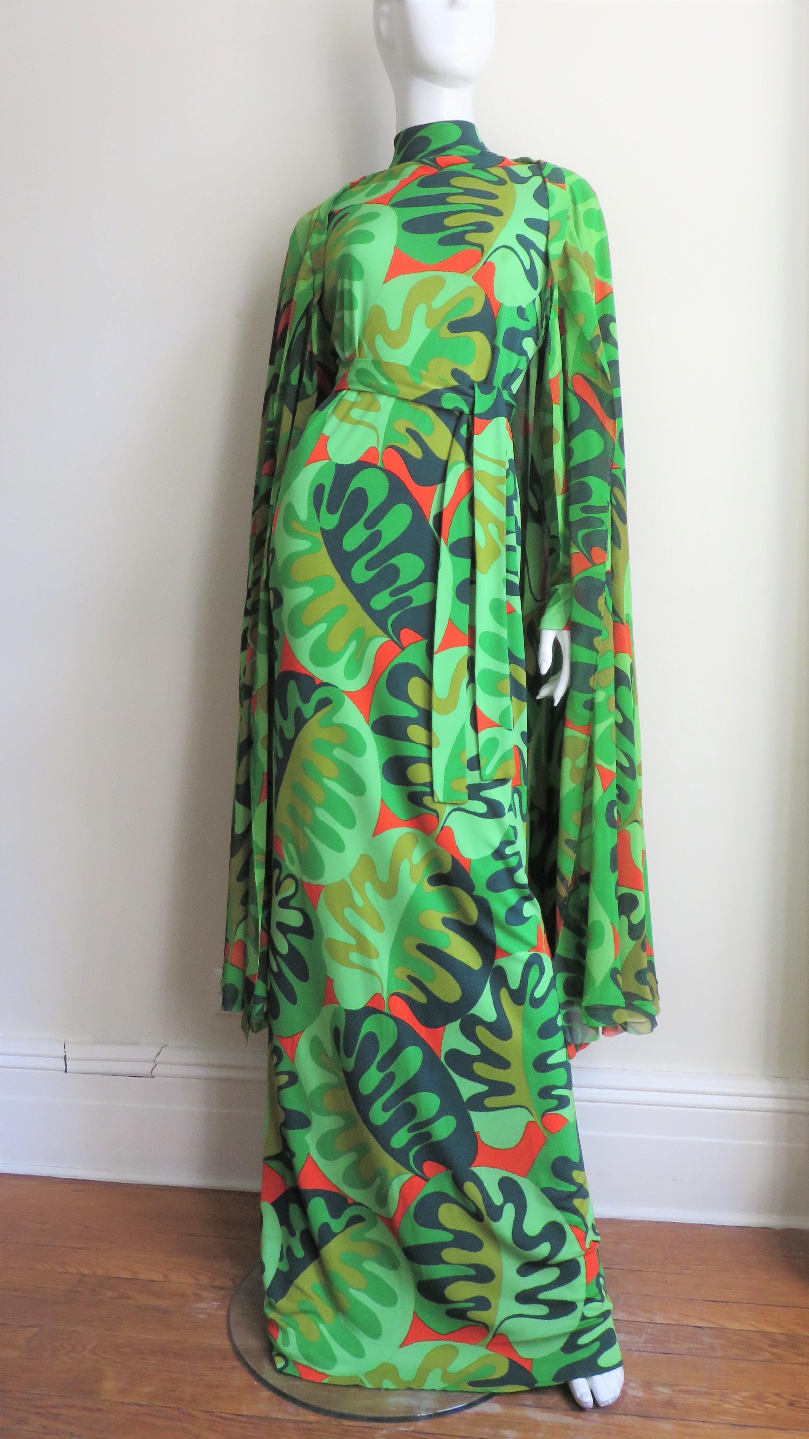 La Mendola Silk Maxi Dress and Matching Overskirt 1970s 6