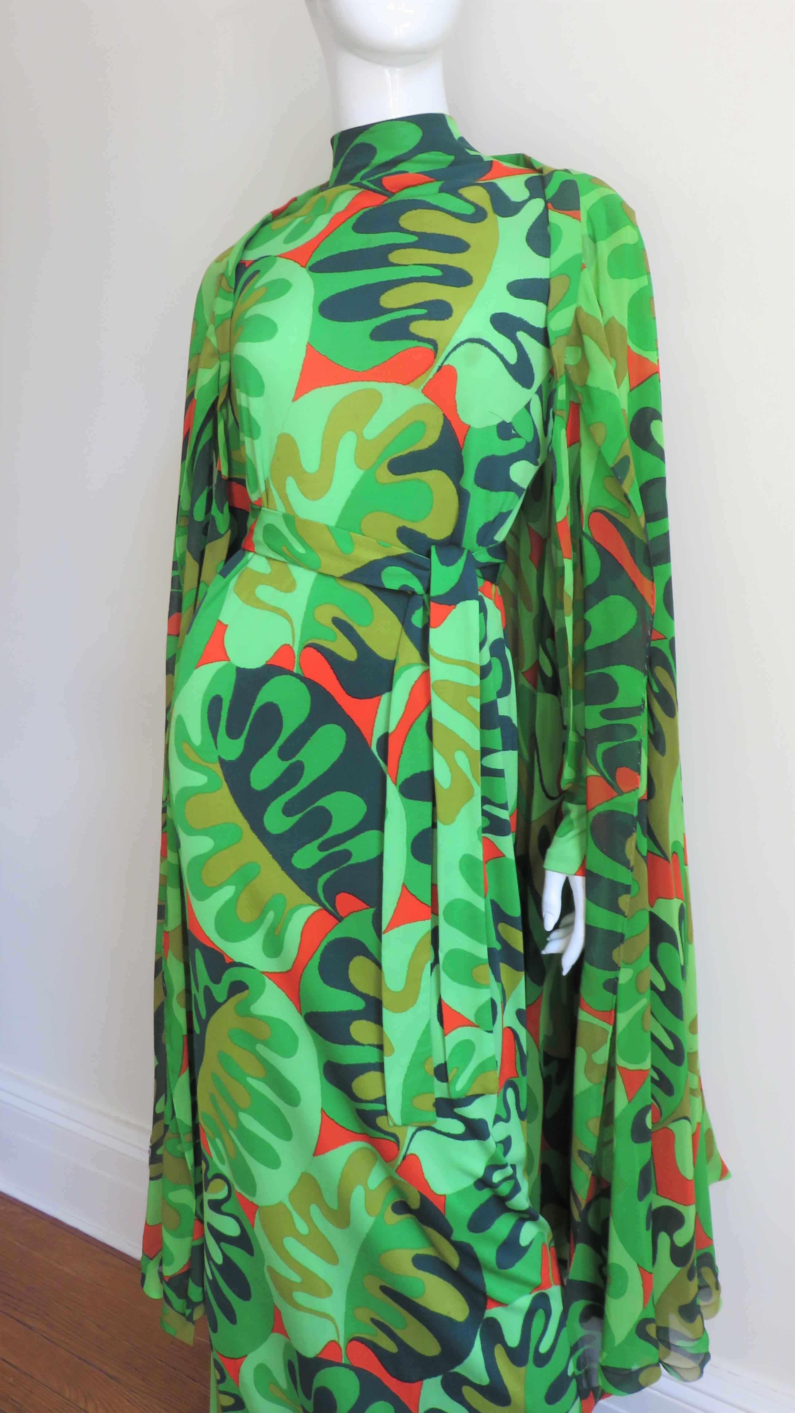 La Mendola Silk Maxi Dress and Matching Overskirt 1970s 7