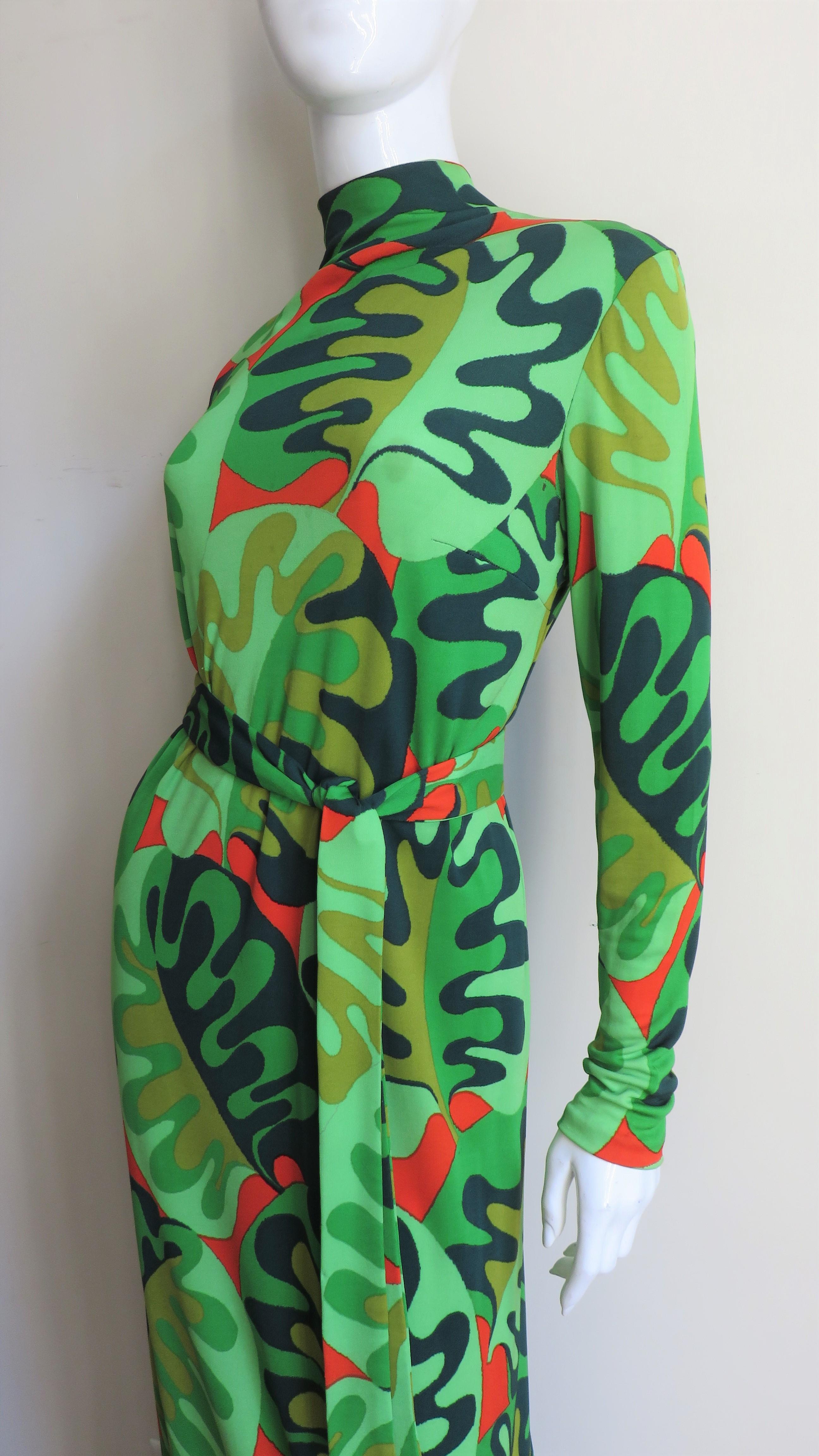 Green La Mendola Silk Maxi Dress and Matching Overskirt 1970s