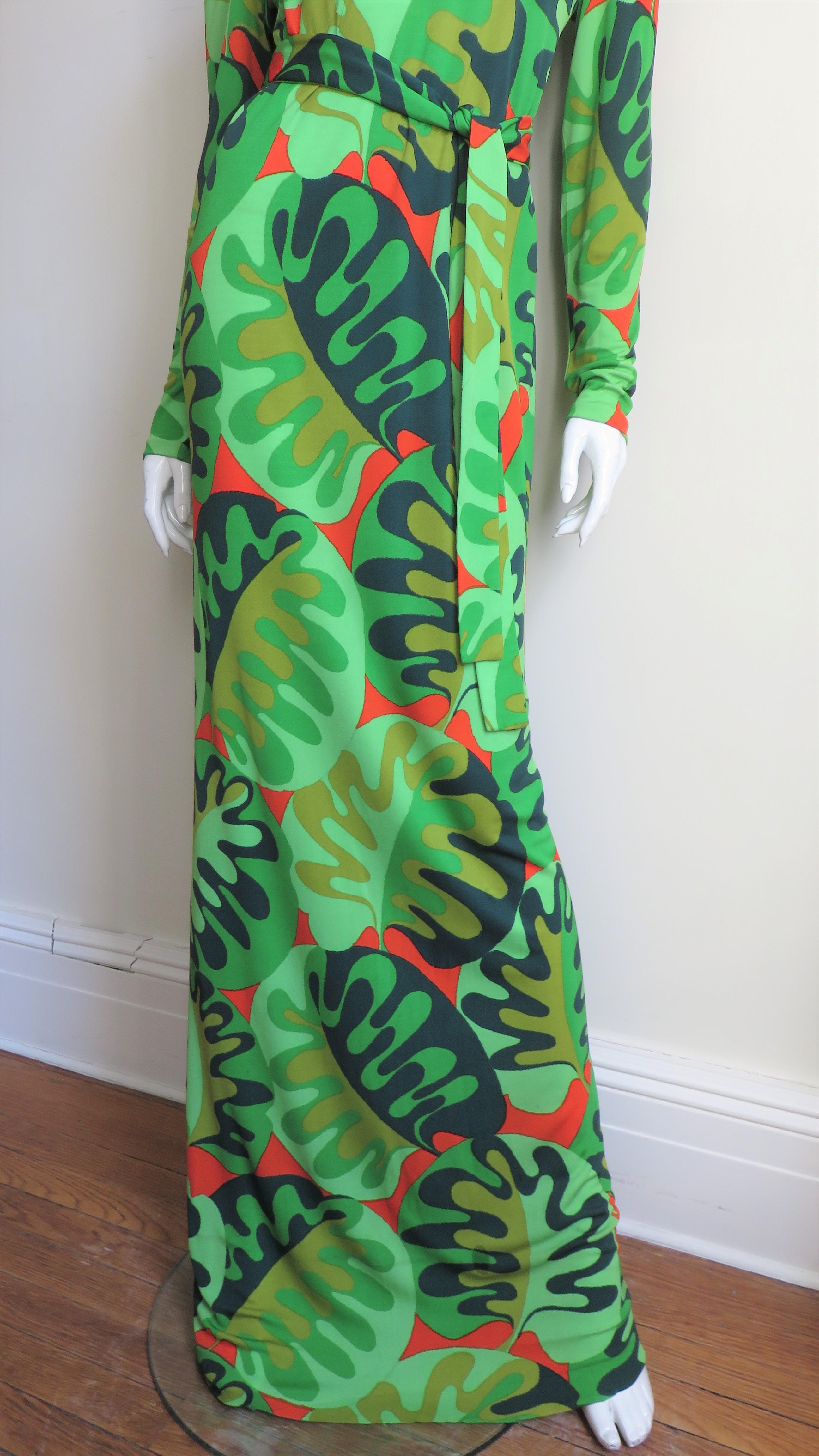La Mendola Silk Maxi Dress and Matching Overskirt 1970s In Good Condition In Water Mill, NY