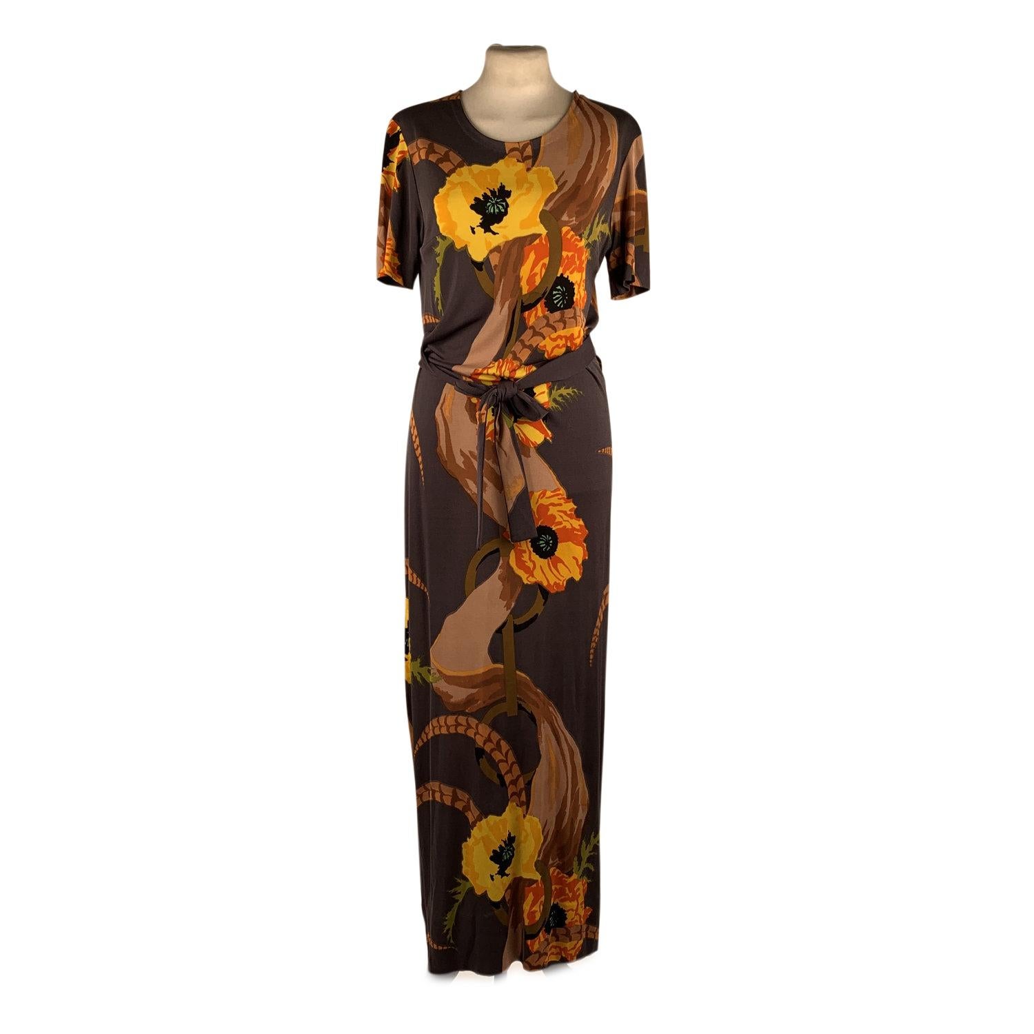 Brown La Mendola Vintage Floral Silk Jersey Maxi Evening Dress