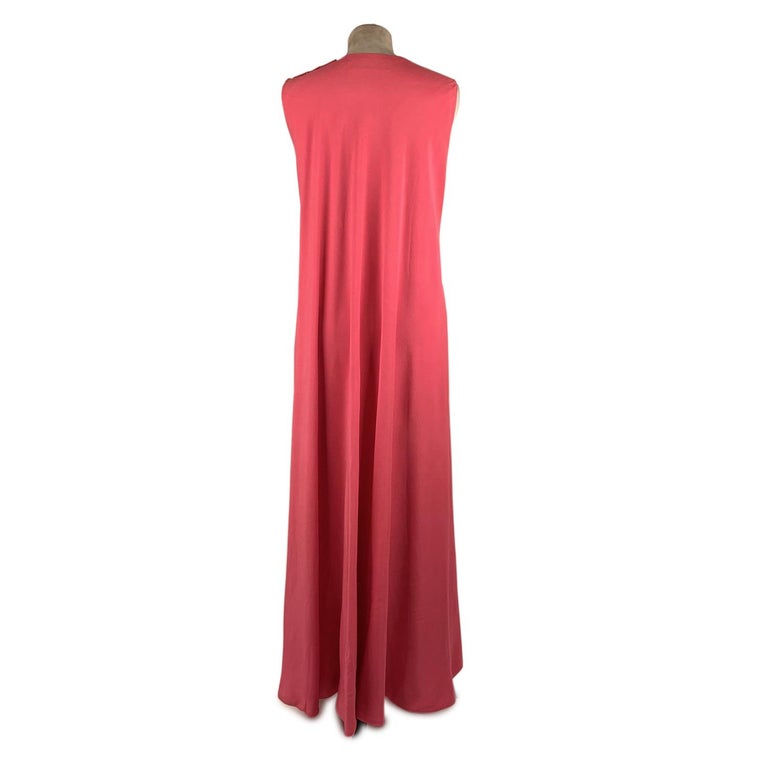 Spectacular c.1972 La Mendola Brilliant Pink, Orange, Tangerine & Black Silk Chiffon Caftan w Floor Length Cape Sleeves Sleeves