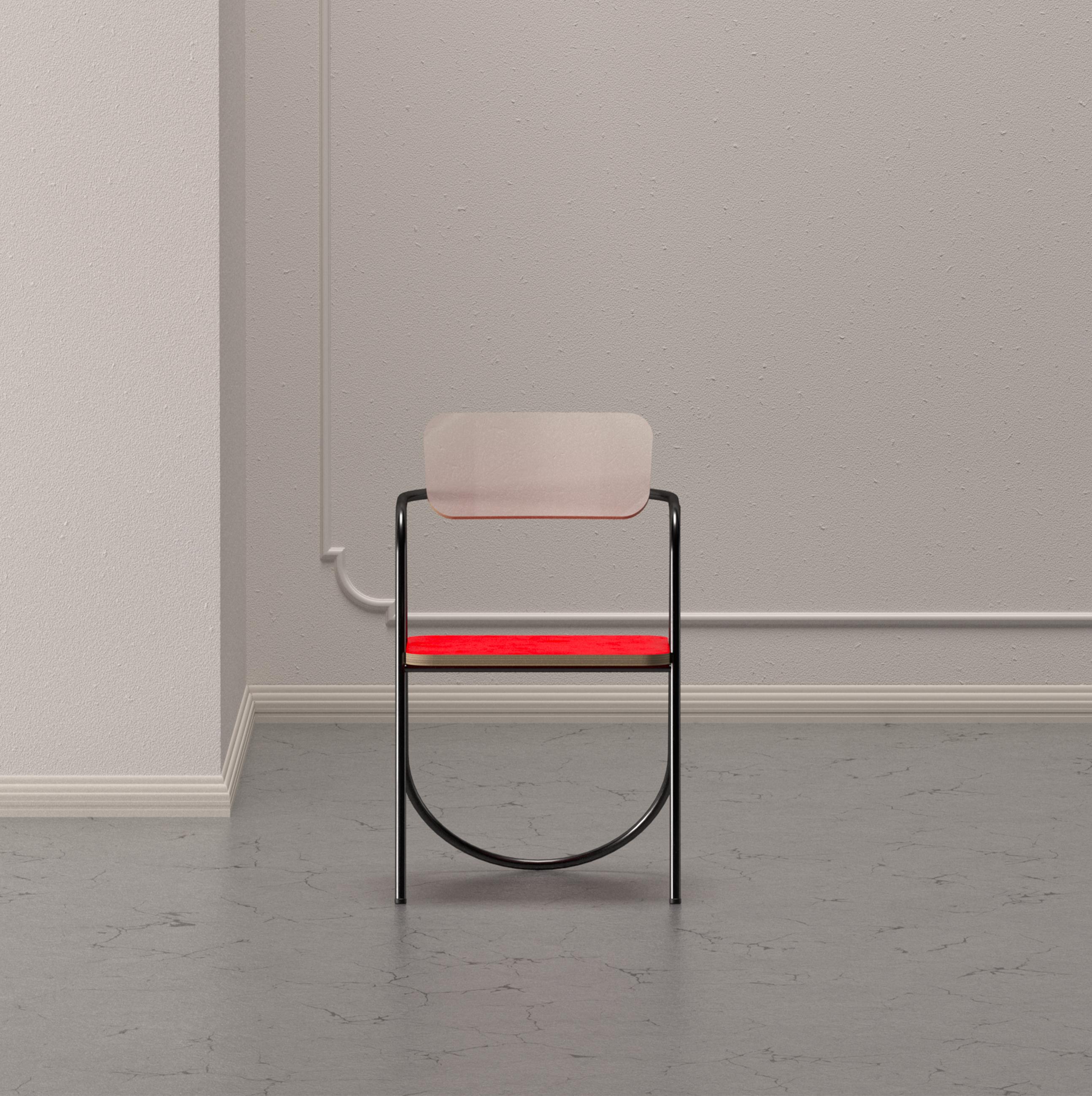Cette splendide chaise de la Collection La Misciù révèle une forte inspiration vintage dans sa palette chromatique de blanc, orange et sarcelle. Doté d'un cadre cylindrique aérien en acier laqué blanc traçant des profils dynamiques, le design est