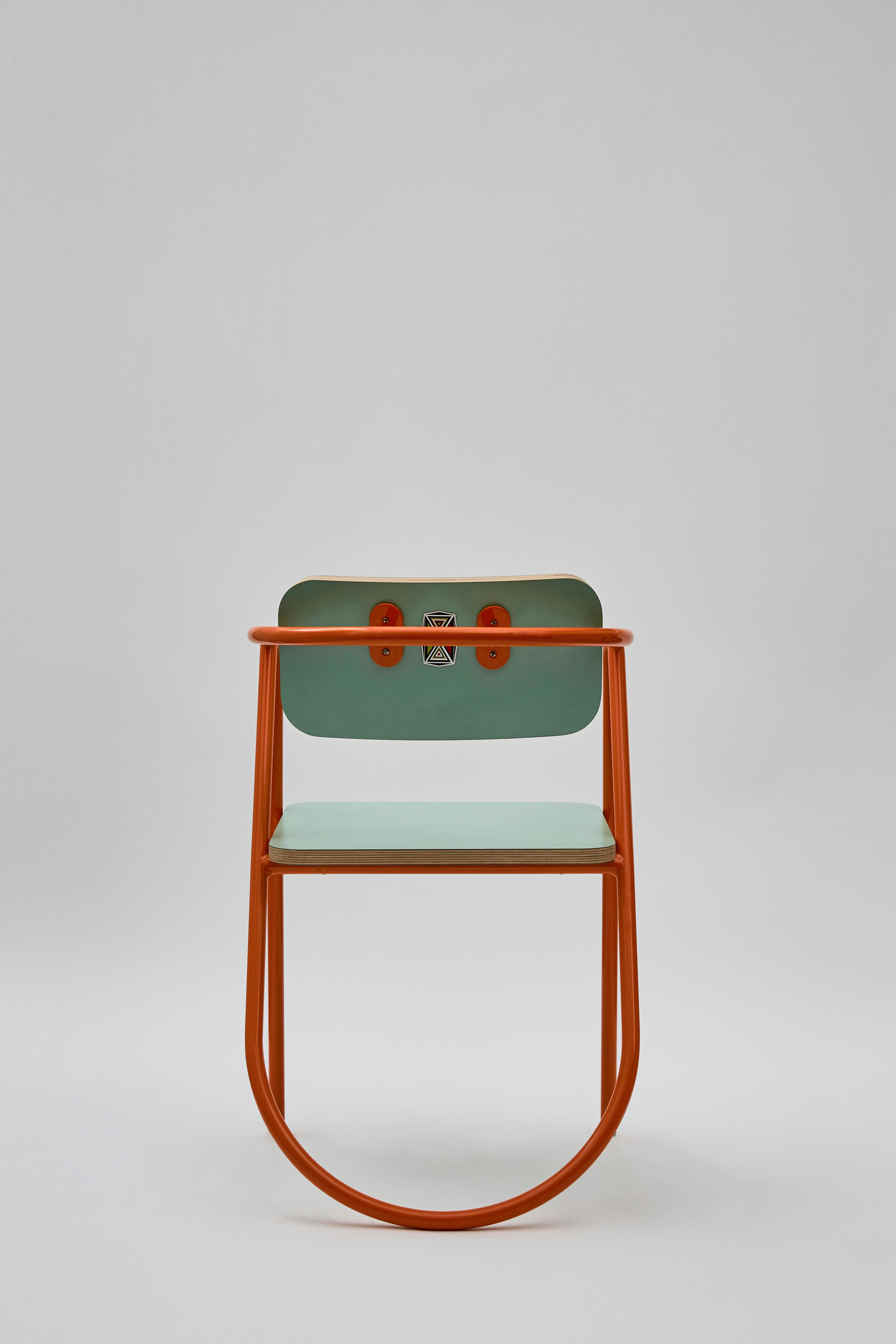 Italian La Misciù Chair, Teal and Orange For Sale