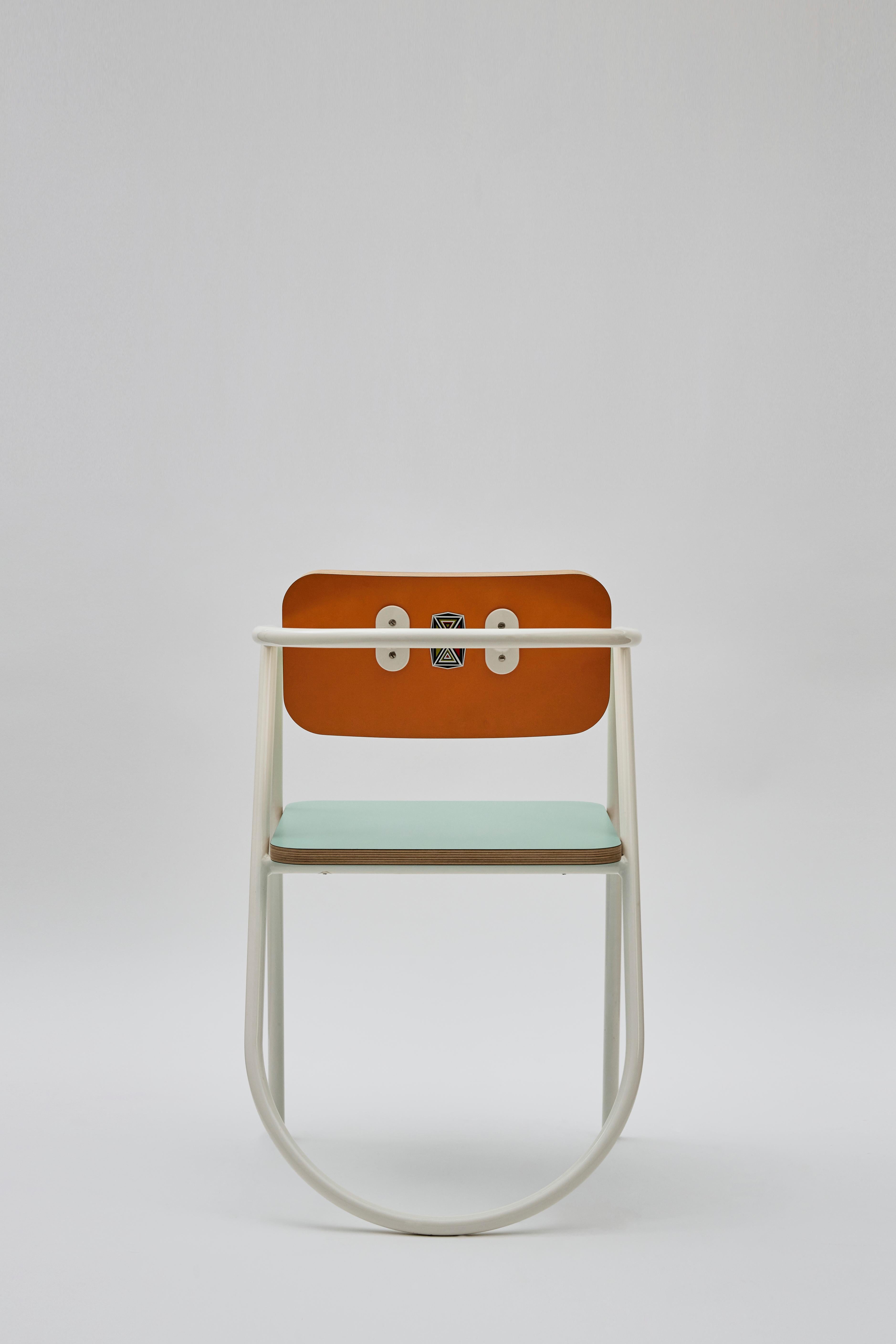 Italian La Misciù Chair, White, Teal & Orange For Sale