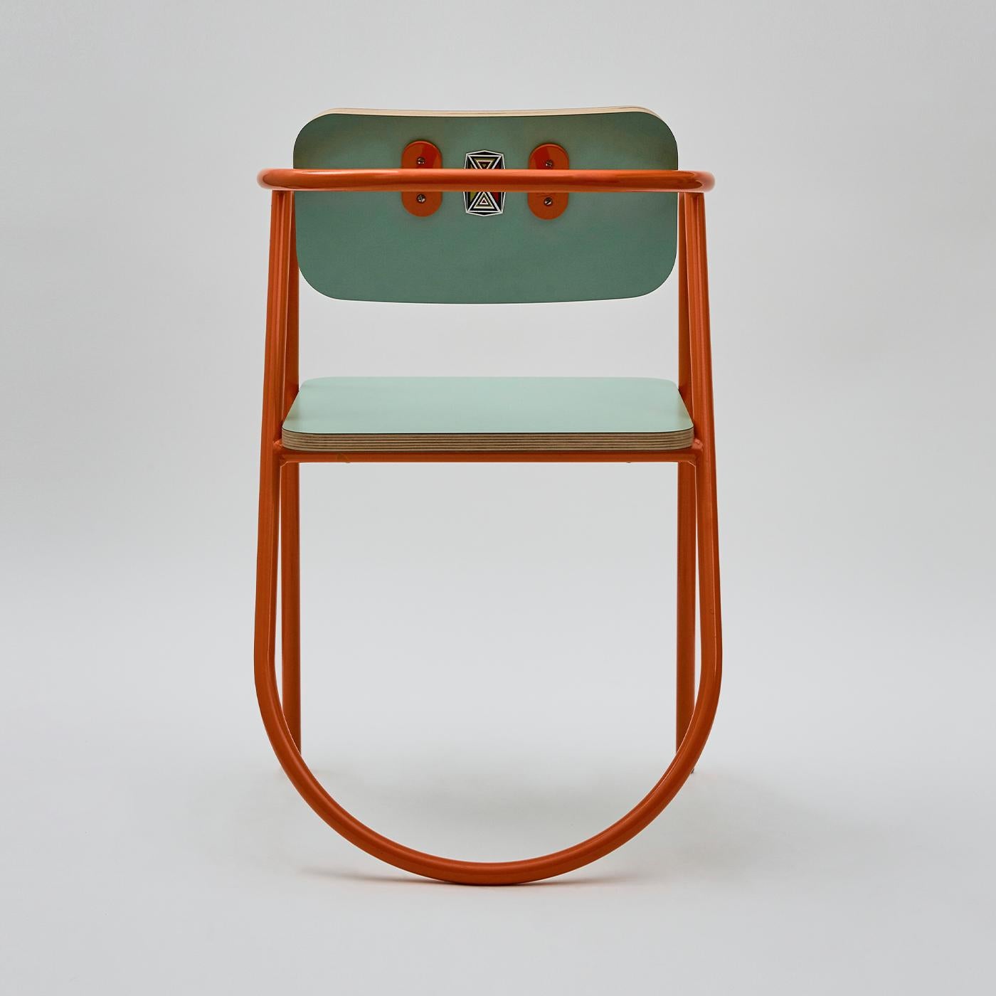 La Misciù Orange & Teal Chair In New Condition In Milan, IT