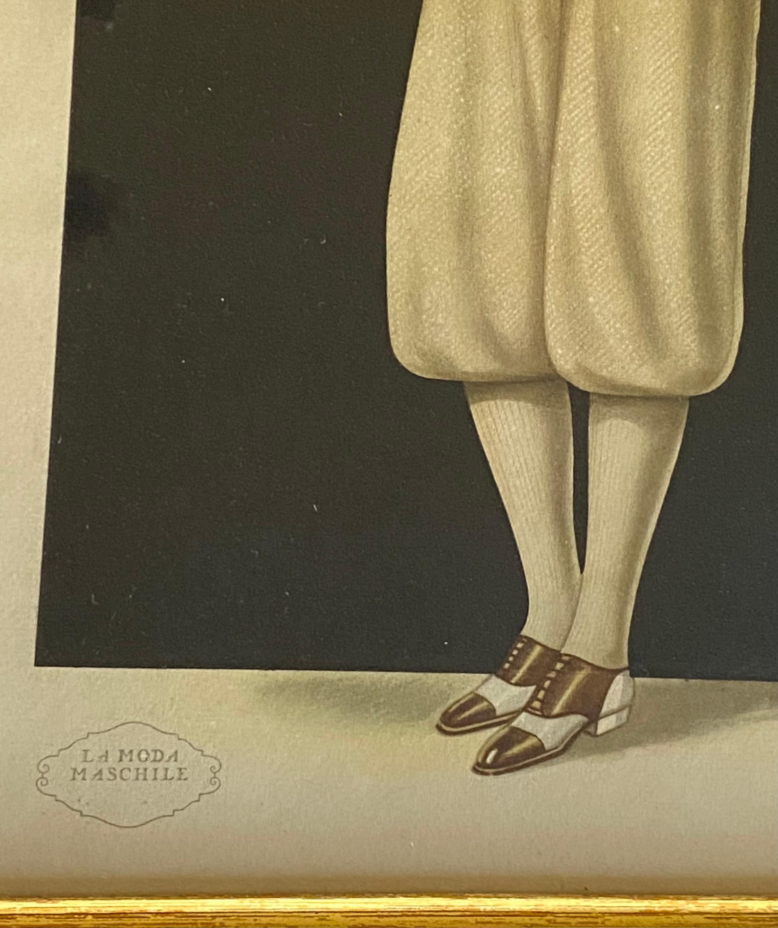 Set von 6 gerahmten Originalillustrationen „La Moda Maschile“, Italien 1930er Jahre (Art déco) im Angebot