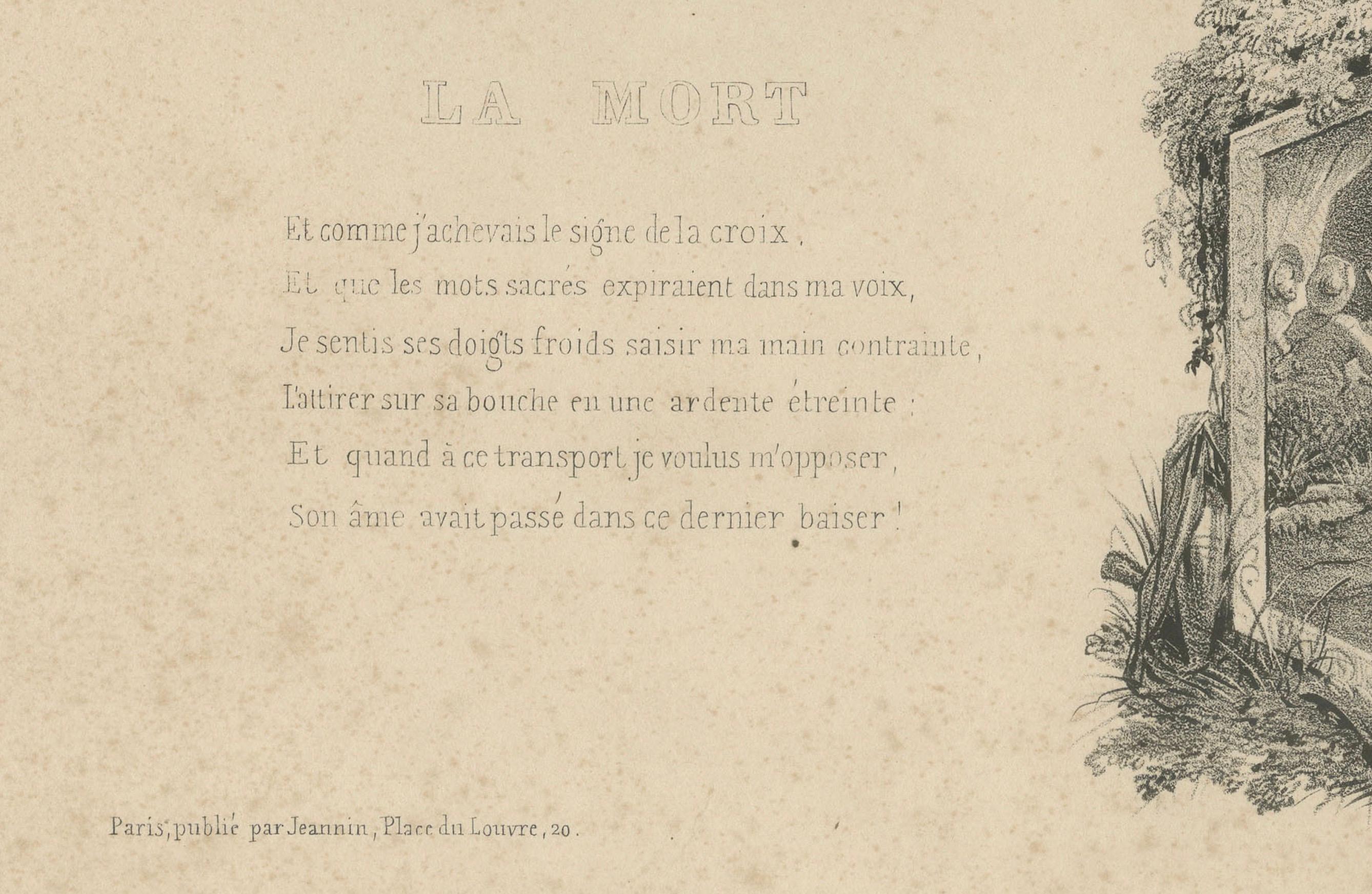 La Mort de Laurence - Litografía romántica de Jocelyn de Lamartine, hacia 1840 en Bueno estado para la venta en Langweer, NL