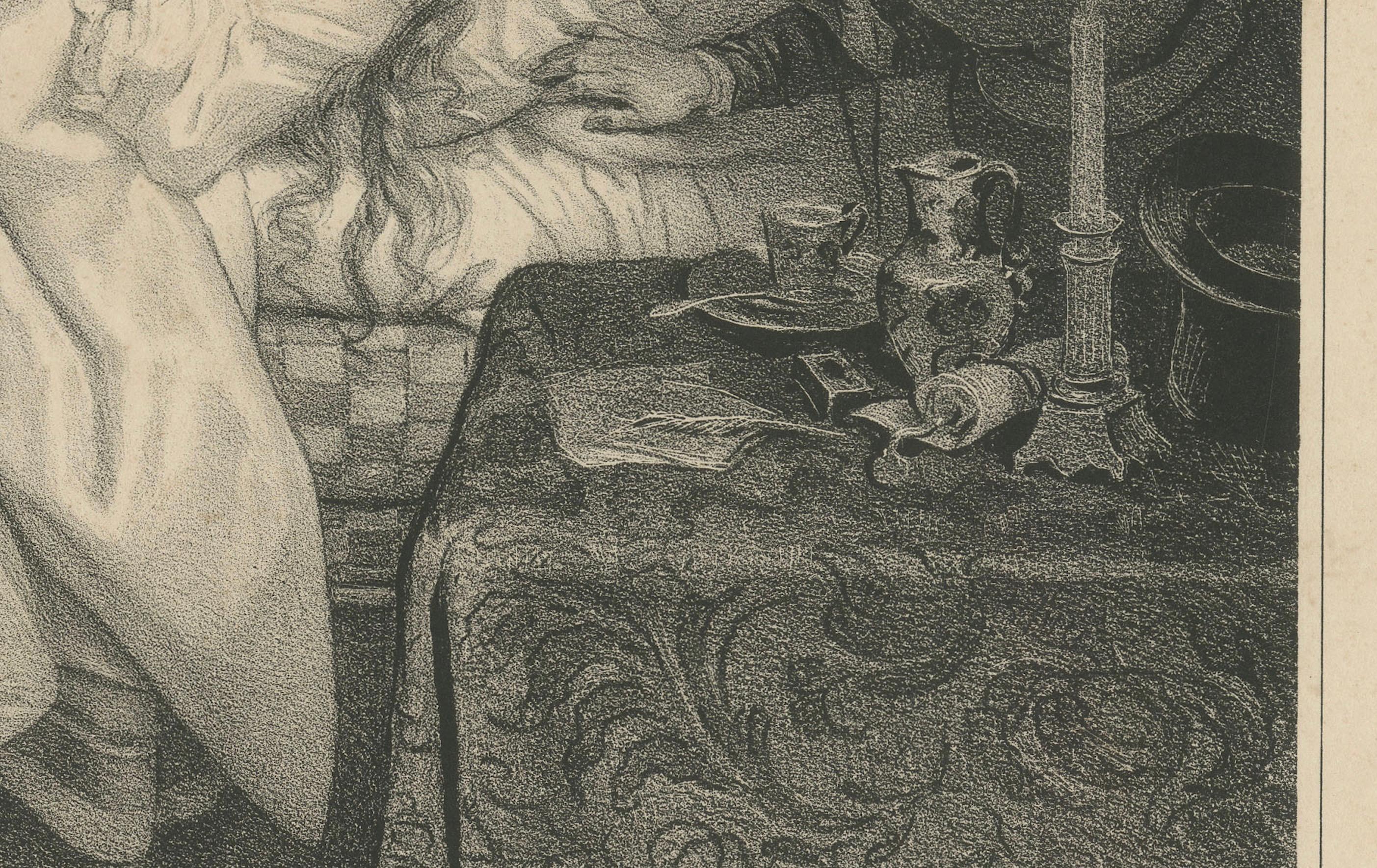 La Mort de Laurence - Litografía romántica de Jocelyn de Lamartine, hacia 1840 Papel en venta