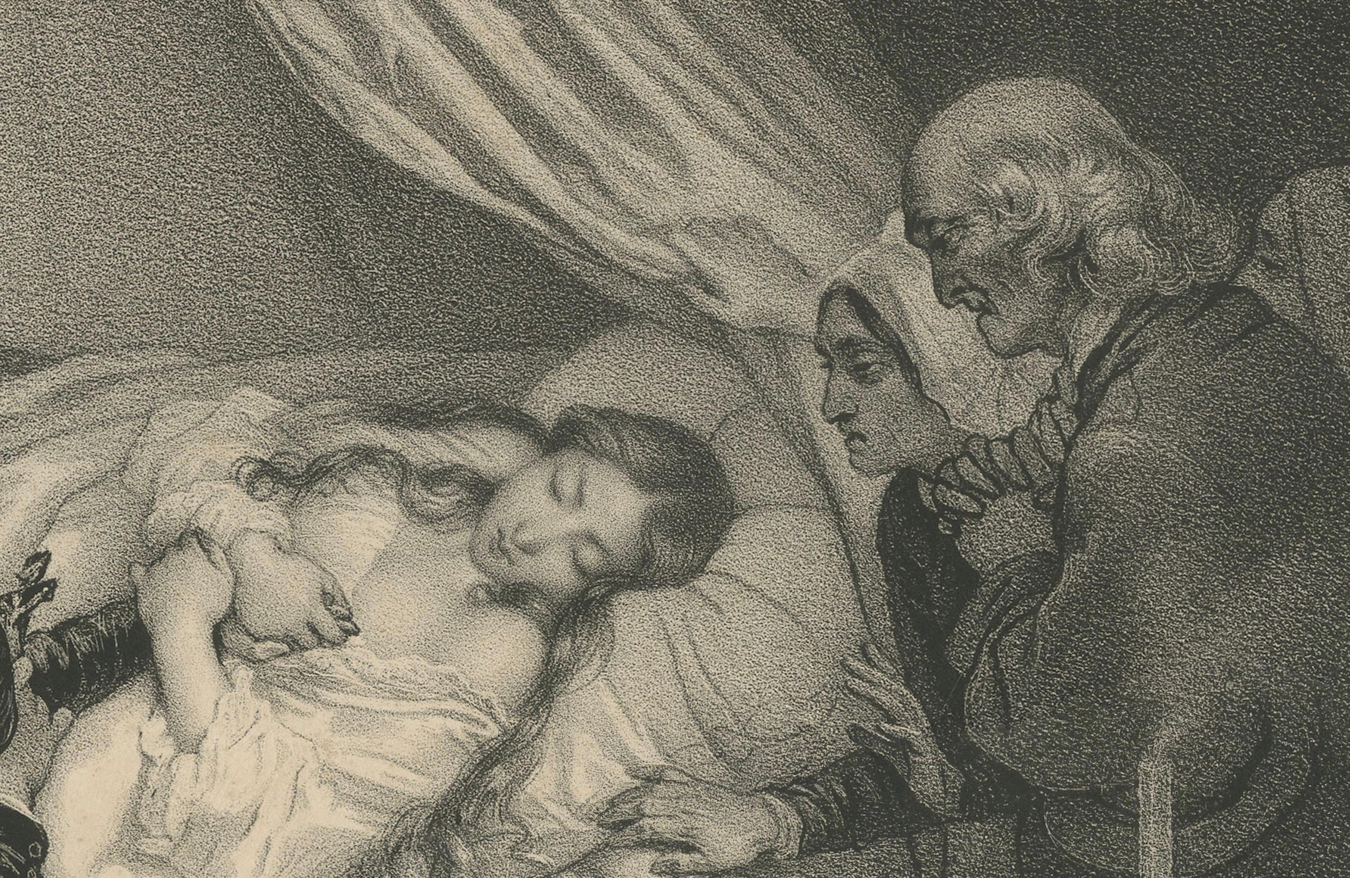 La Mort de Laurence - Litografía romántica de Jocelyn de Lamartine, hacia 1840 en venta 1