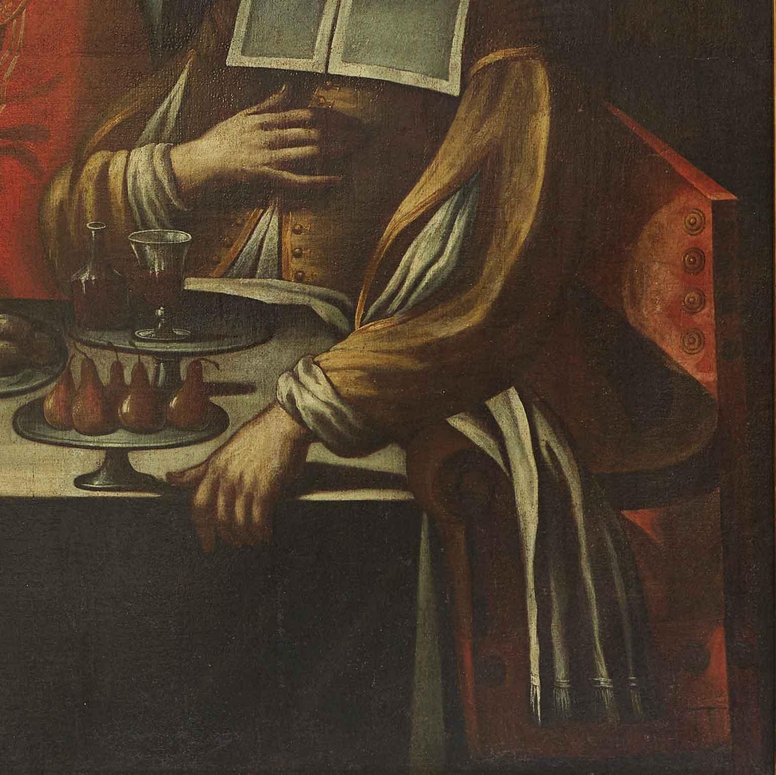 Huilé La mort arrive à la table Memento Mori par Giovanni Martinelli vers 1670 en vente