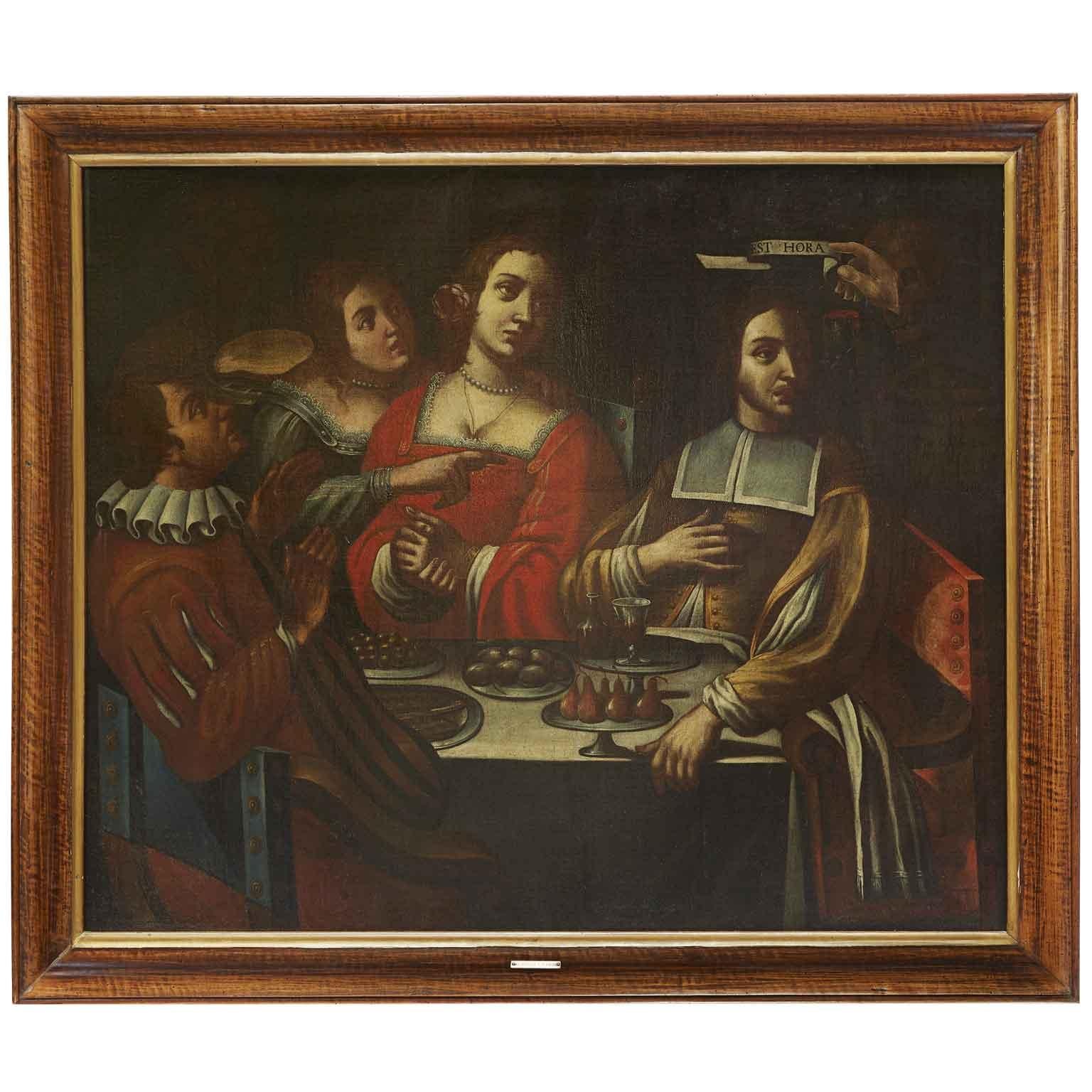Toile La mort arrive à la table Memento Mori par Giovanni Martinelli vers 1670 en vente