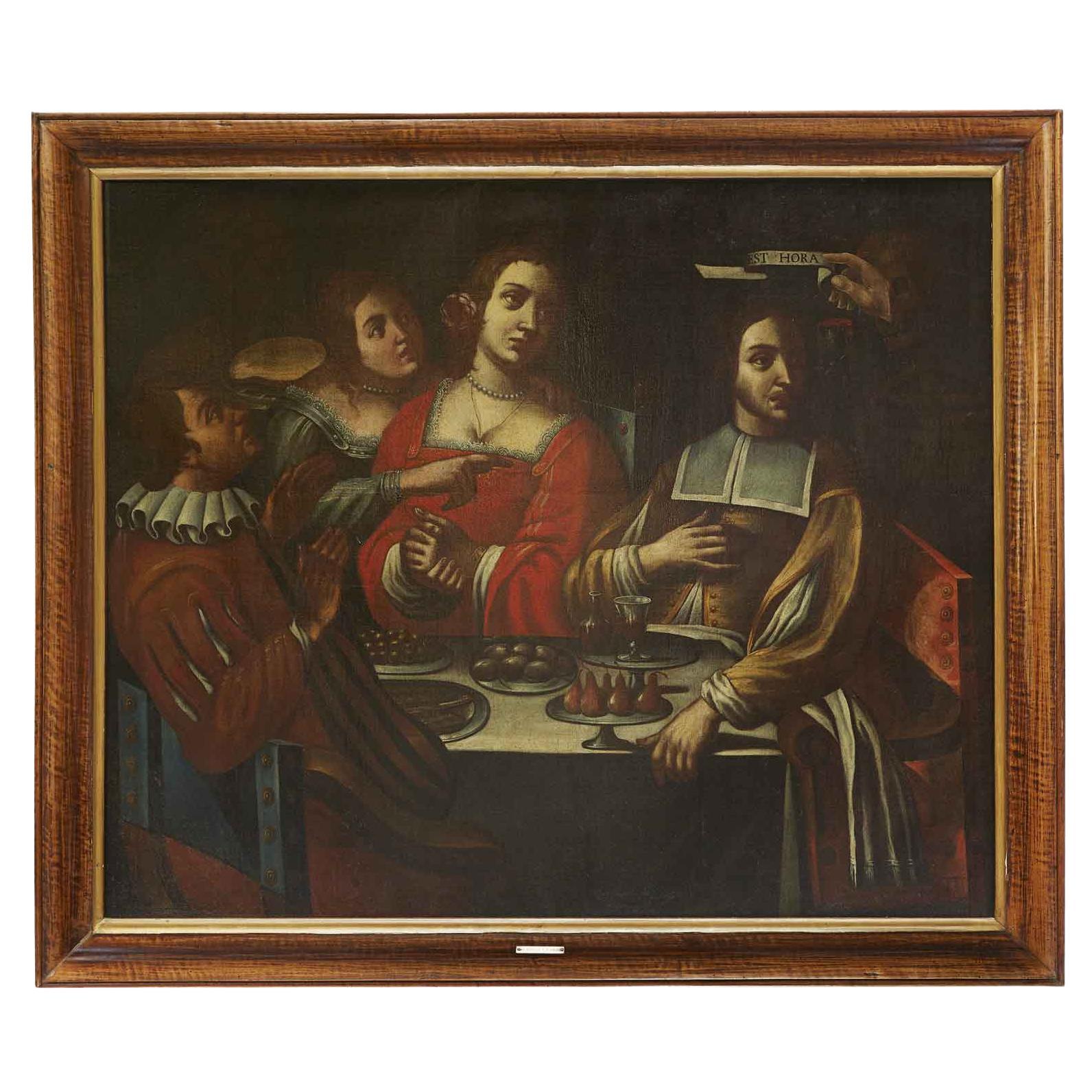 La mort arrive à la table Memento Mori par Giovanni Martinelli vers 1670 en vente
