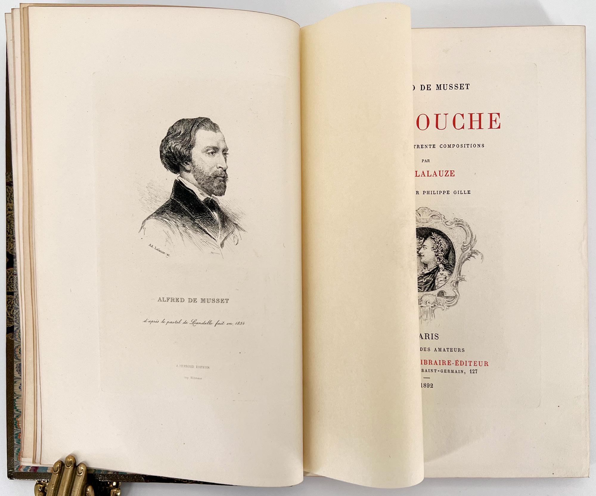 Paris: Librairie des Amateurs, 1892. 
Illustrations: Adolphe Lalauze (1838 – 1906)
Preface: Philippe Gille
Limited Edition
8vo, 9 1/8 x 6 inches (231 x 153 mm); xvi, 84, (3) pp.; printed on Velin d'Arches paper with rubricated title. 30 engravings