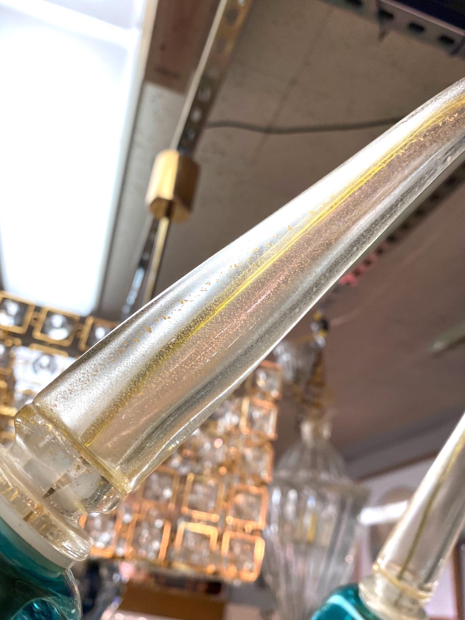 La Murrina 1980 Teal & Clear with Gold Aventurine Murano  Lustre en verre en vente 3